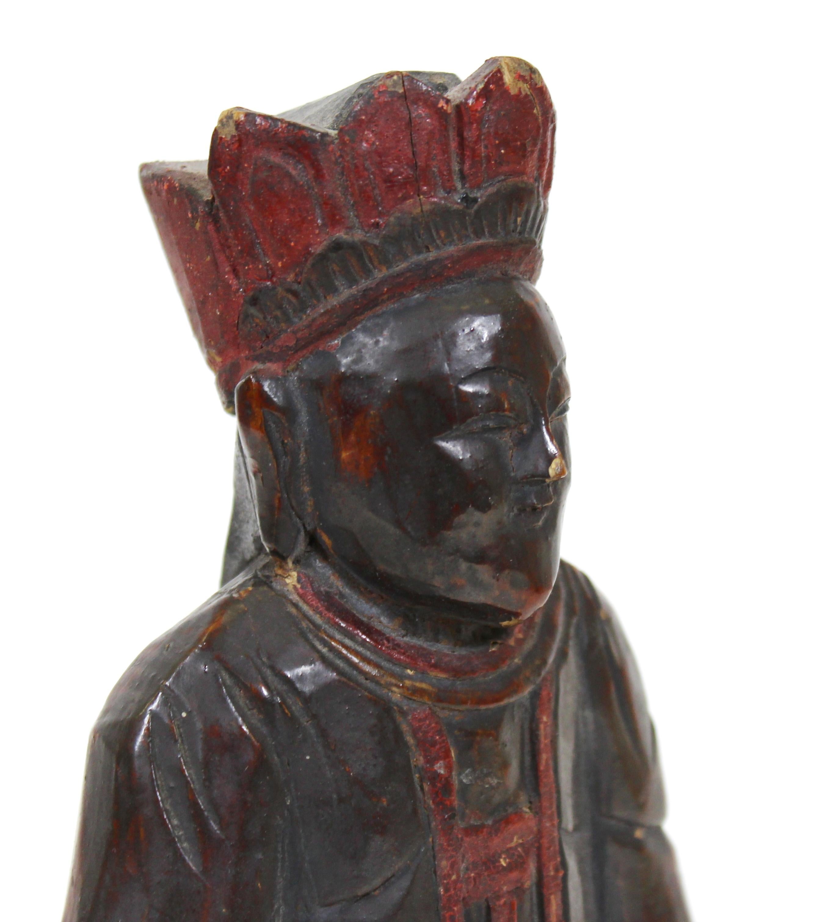 Chinese Carved Wood Reliquary Seated Dignitary Figure 1