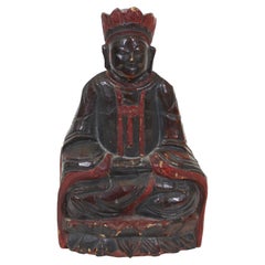 Vintage Chinese Carved Wood Reliquary Seated Dignitary Figure