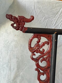 Chinese Carved Wood Robe Garment Display Rack Dragon Heads Black & Red Paint