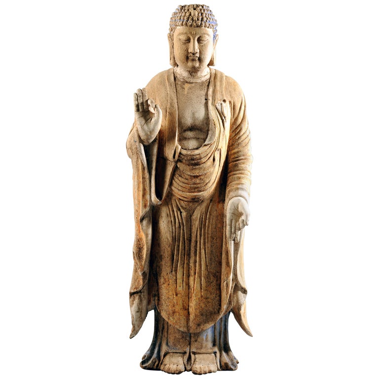 Chinese Carved Wood Teaching Buddha in Ming Style For Sale