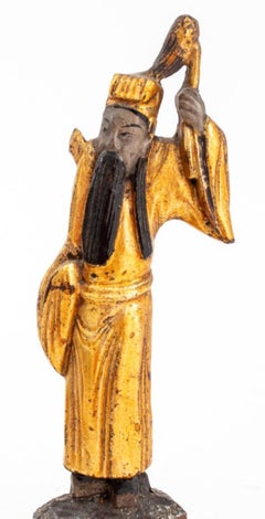 Chinese Carved Wood Warrior Figure Sculpture, Pair