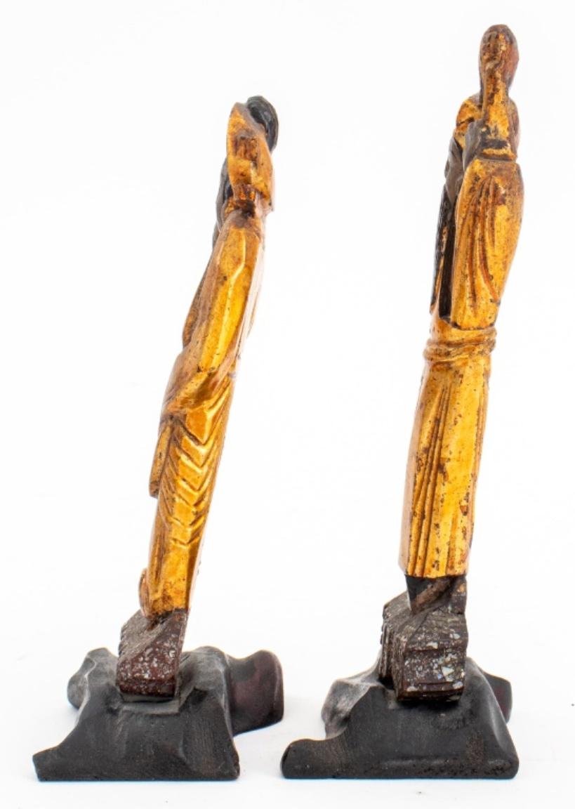 20th Century Chinese Carved Wood Warrior Figure Sculpture, Pair