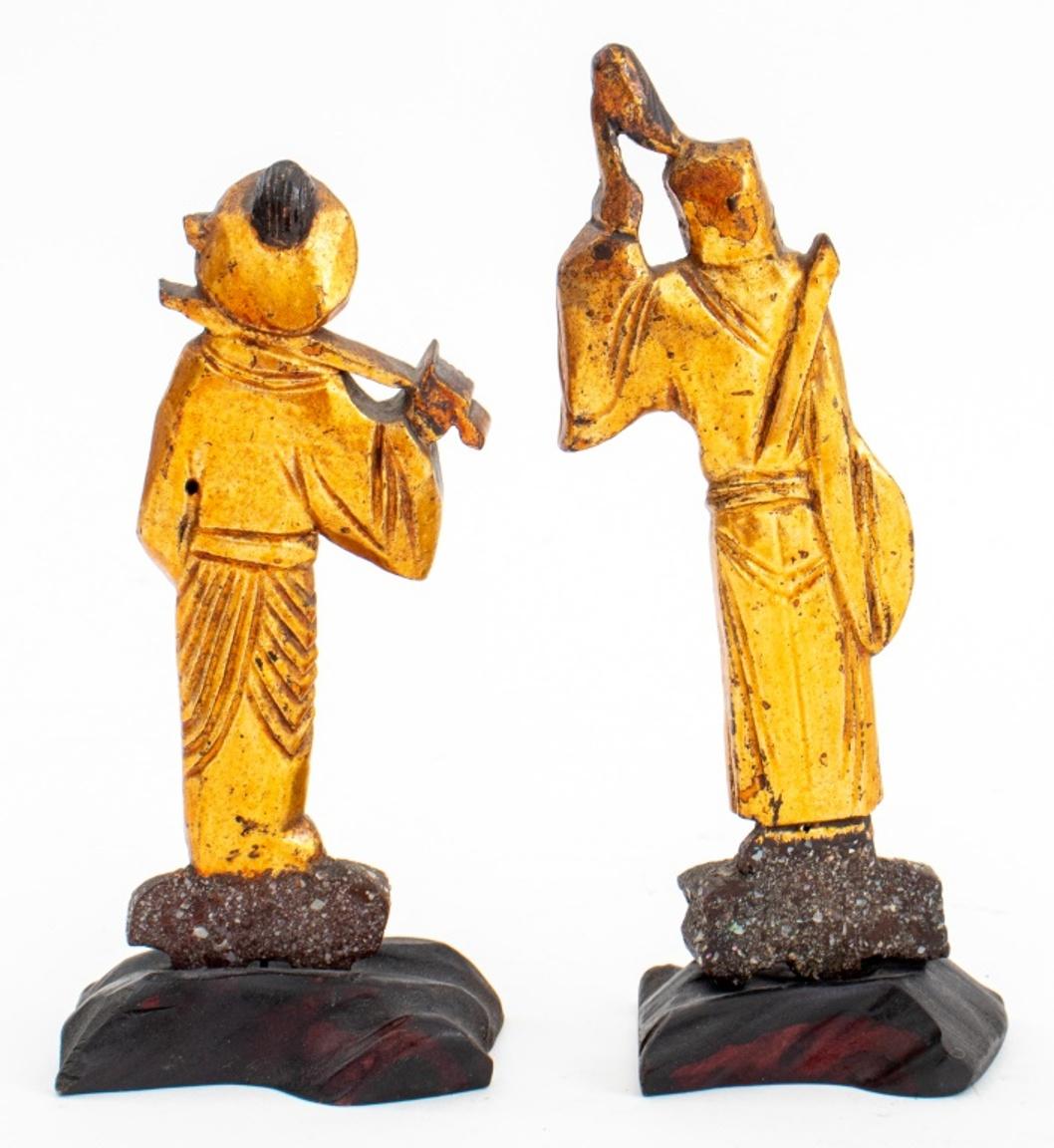 Giltwood Chinese Carved Wood Warrior Figure Sculpture, Pair