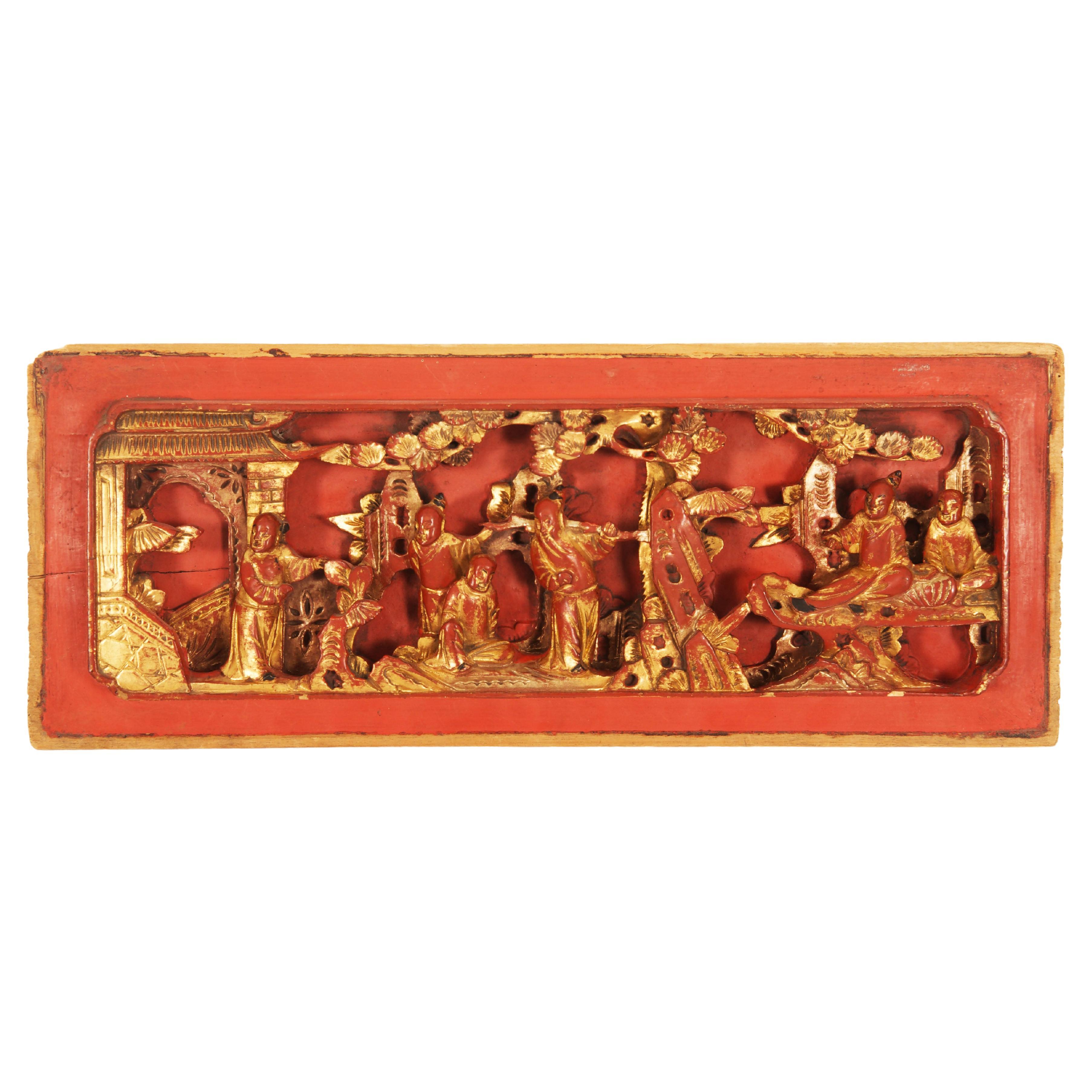 Chinese Carved Wooden Gilded Panel Wall Decoration For Sale