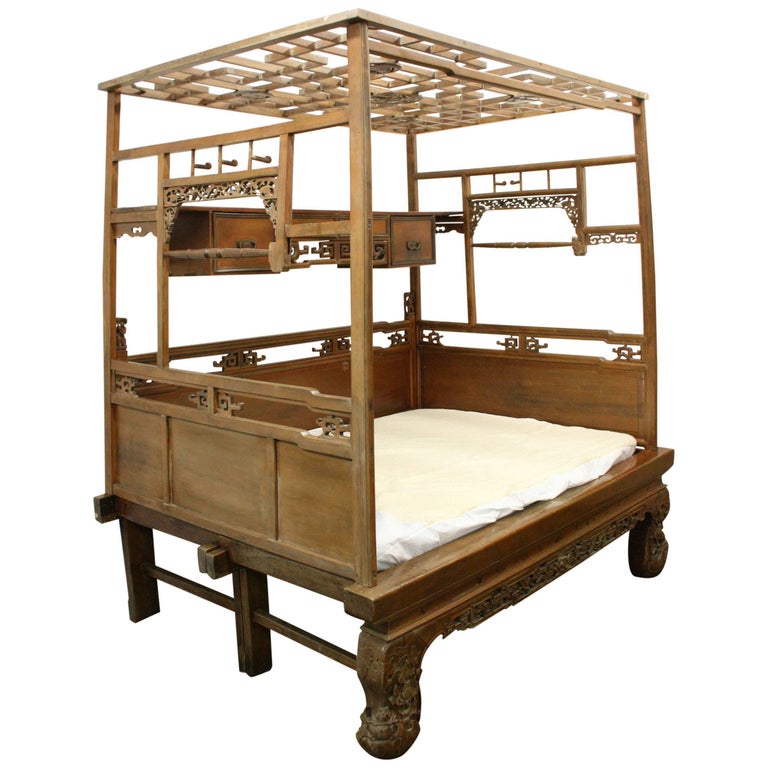 Chinese Carved Wooden Marriage Bed, circa 1920s at 1stDibs