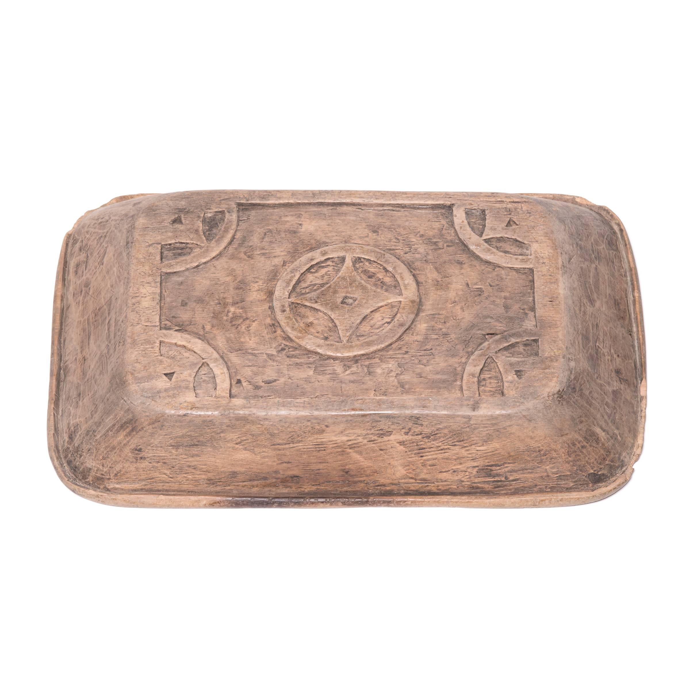 Rustic Chinese Carved Wooden Merchants' Tray, c. 1850