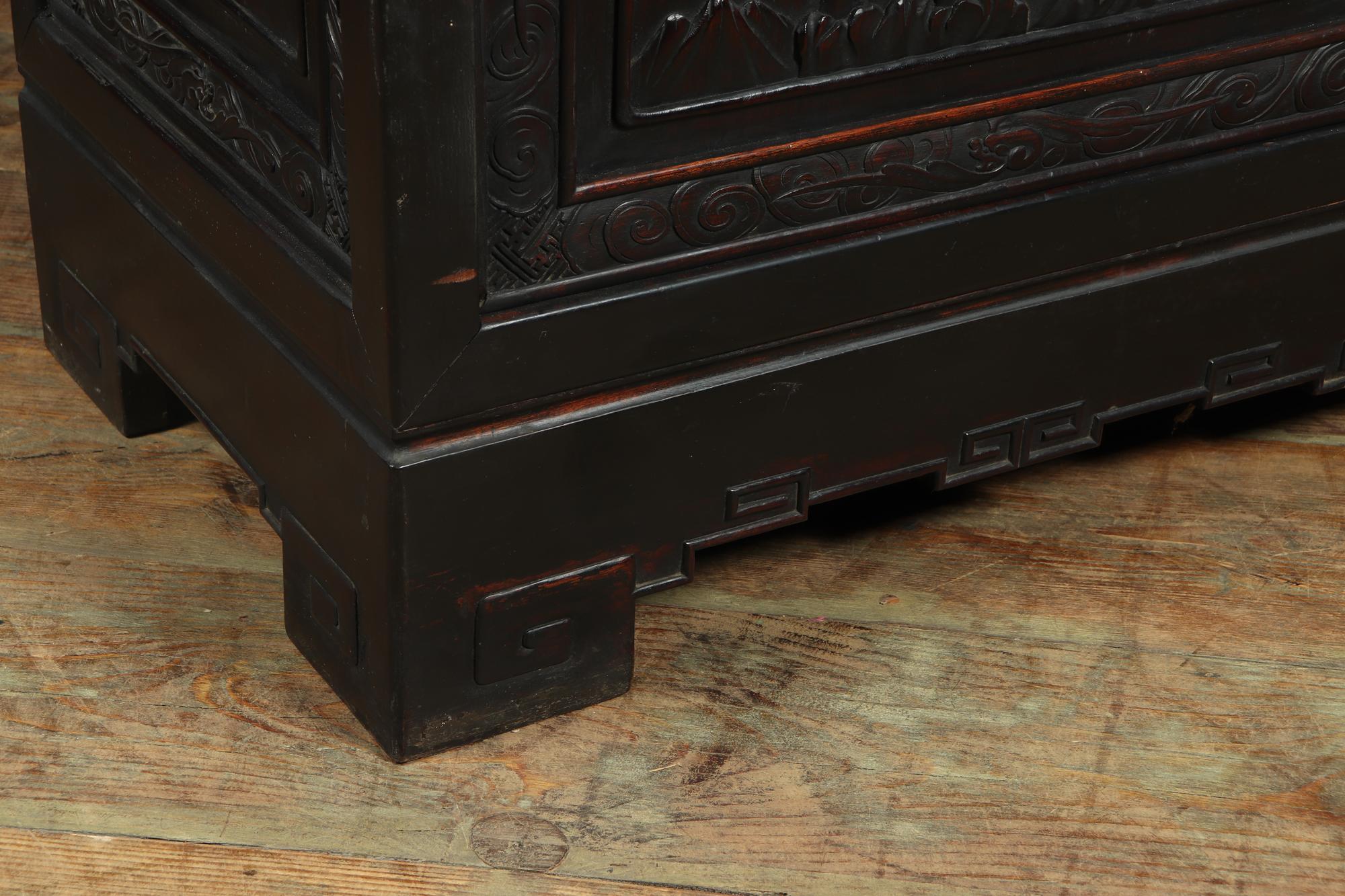 Chinese Carved Zitan Sideboard in Black Lacquer 7