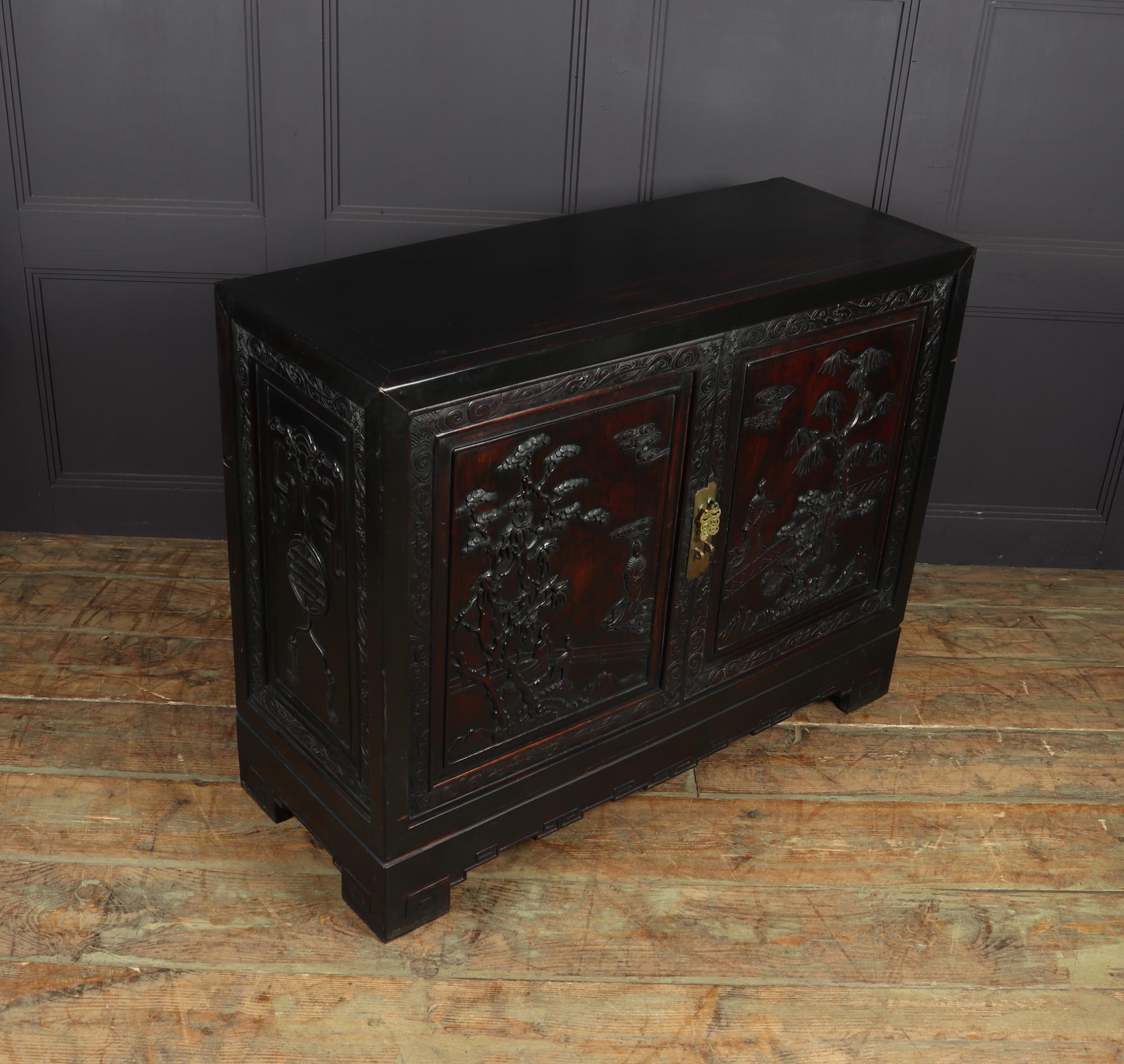 Chinese Carved Zitan Sideboard in Black Lacquer 8
