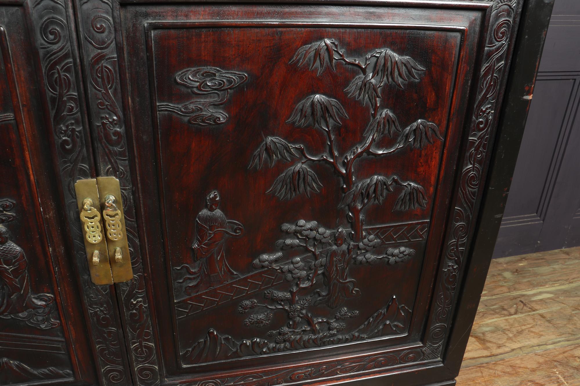 Chinese Carved Zitan Sideboard in Black Lacquer 2