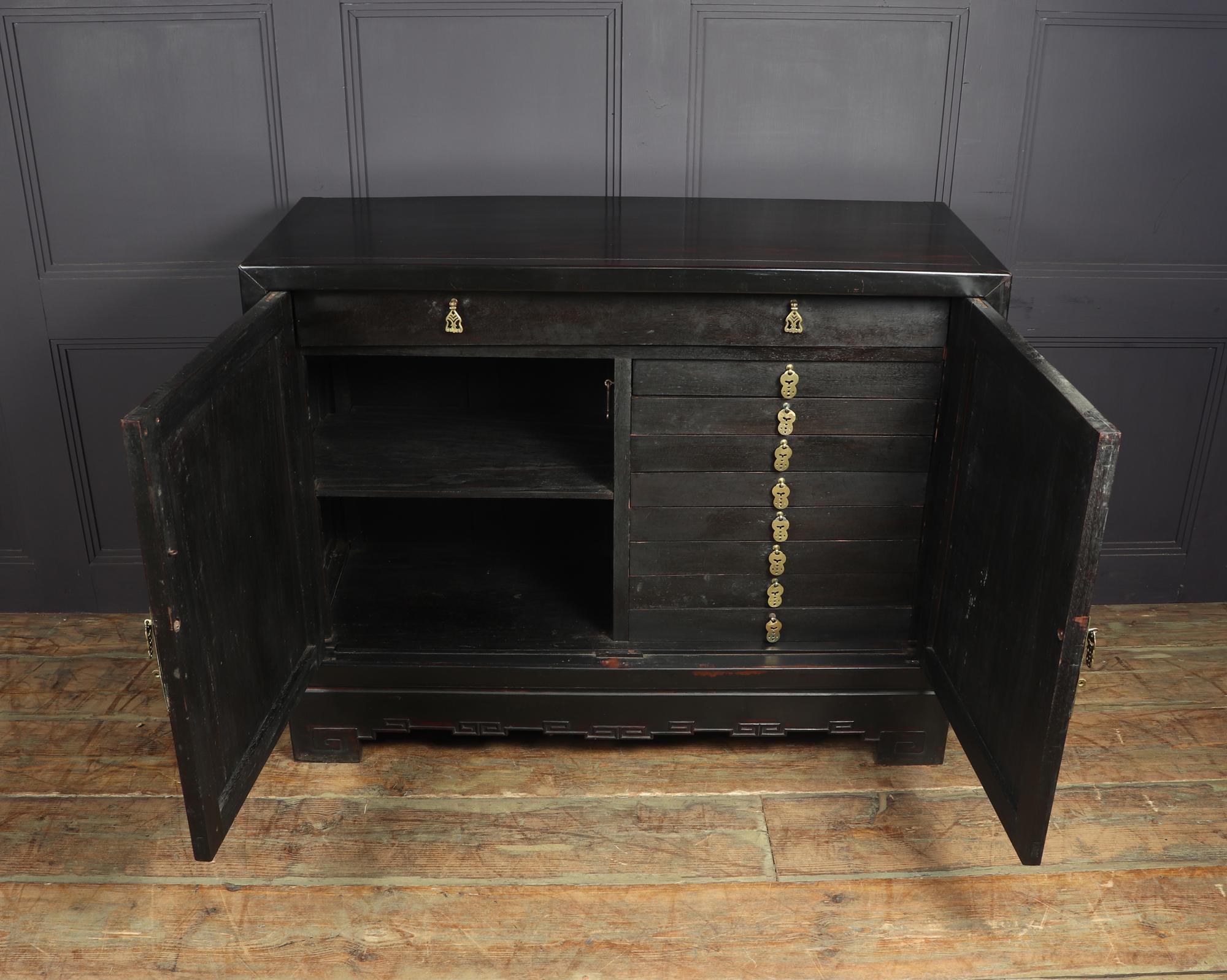 Chinese Carved Zitan Sideboard in Black Lacquer 3