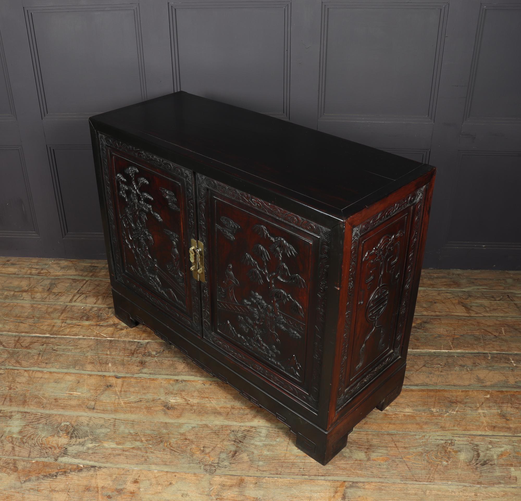 Chinese Carved Zitan Sideboard in Black Lacquer 4