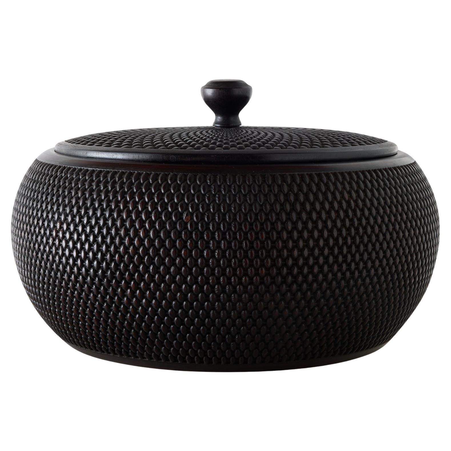 Chinese Carved Zitan Wood Lidded Container For Sale