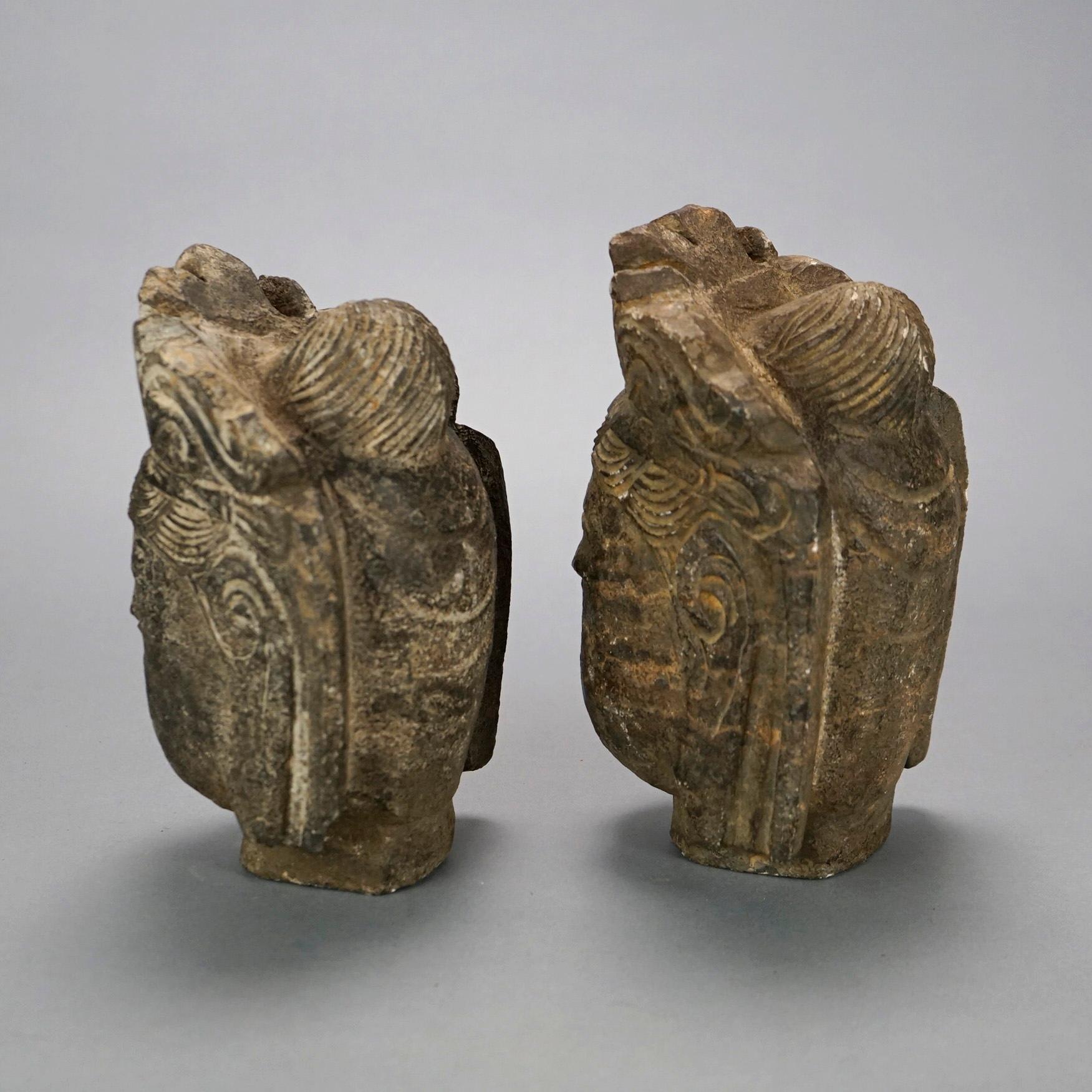 20th Century Chinese Cast Hardstone Buddha Busts, 20th C