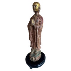 Chinese Cast Iron Figure Buddhist Monk with Original Paint & Gilt, c. 1880's