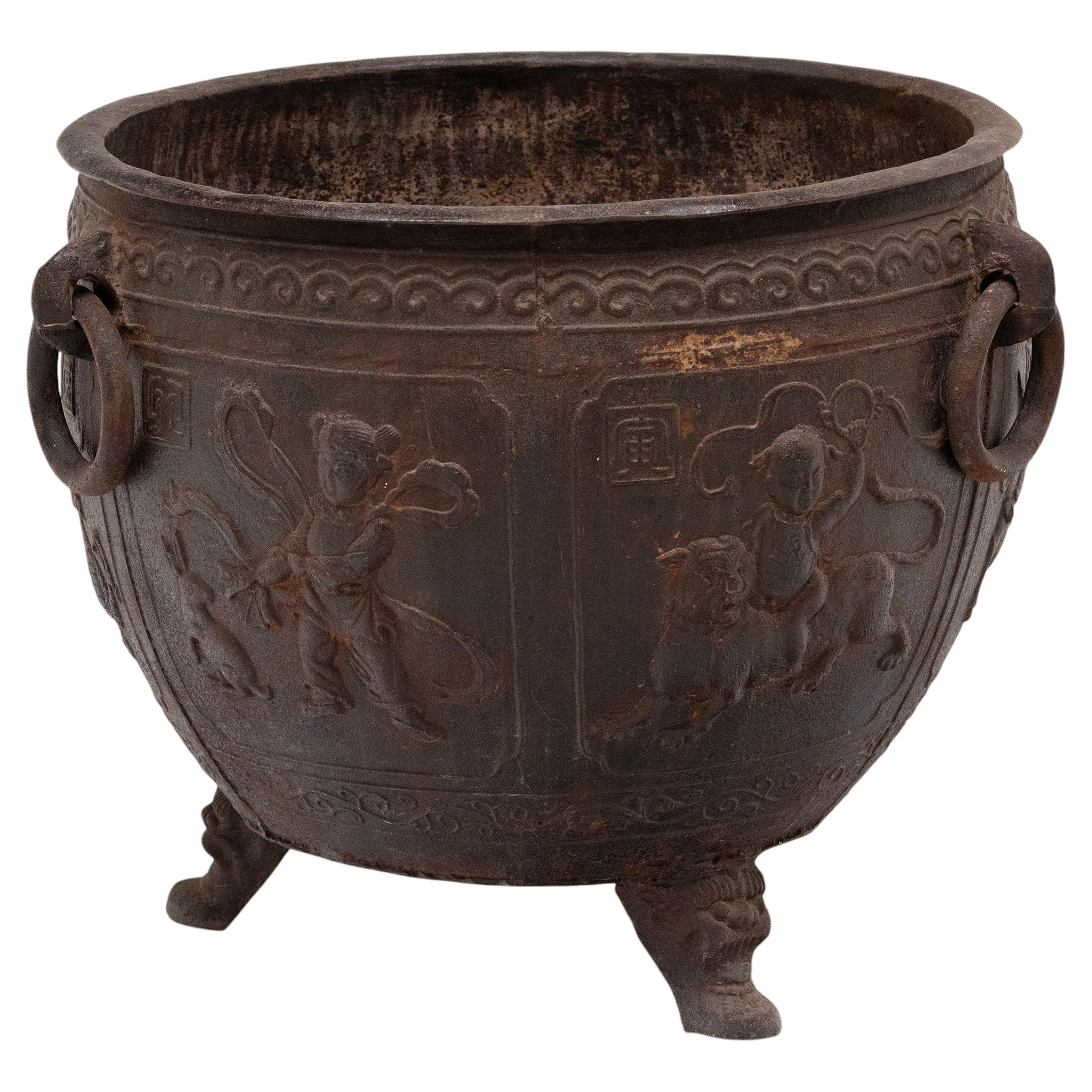 Chinese Cast Iron Relief Planter with Mythical Animals