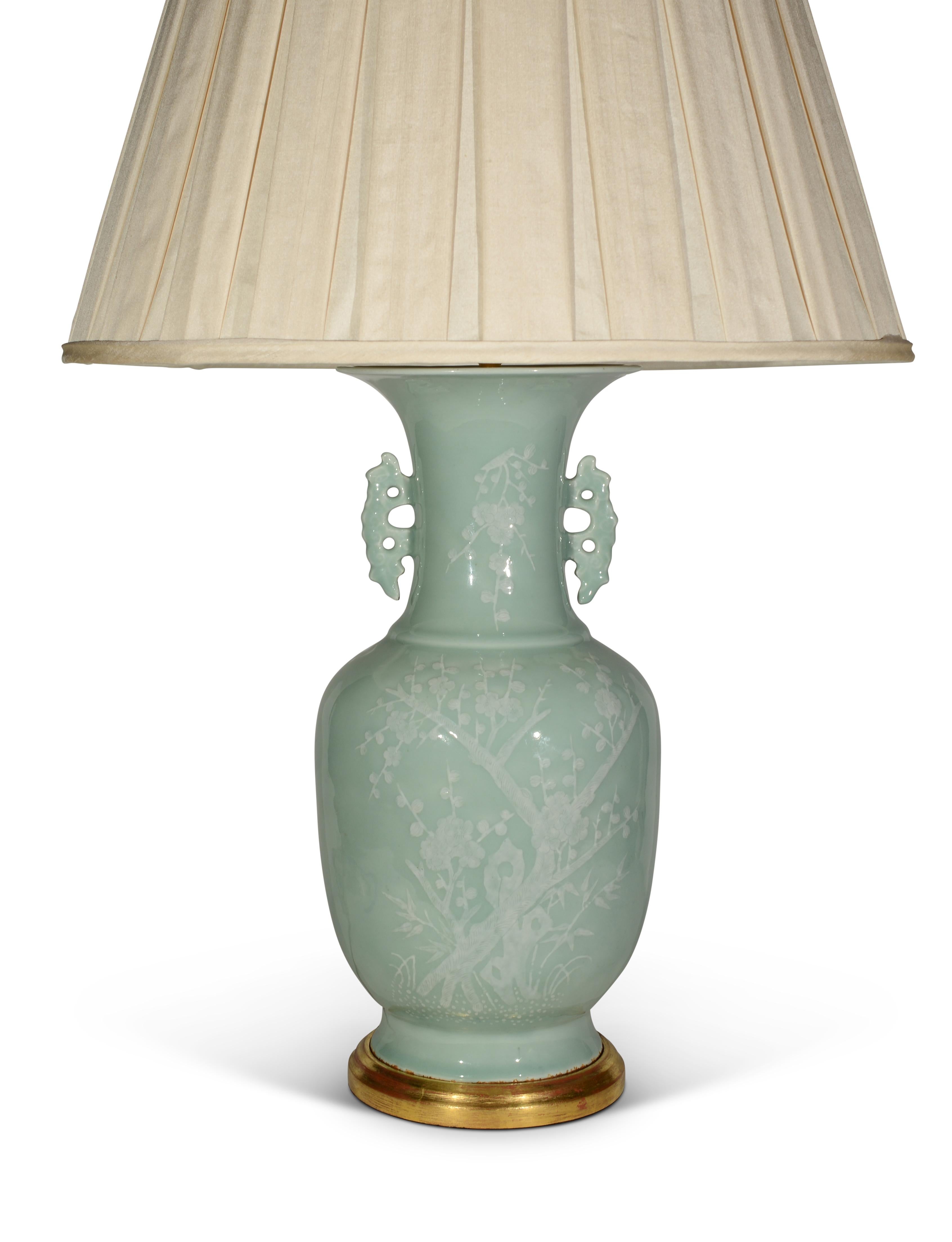 Lámpara de mesa de porcelana china celadón del siglo XIX Chino en venta