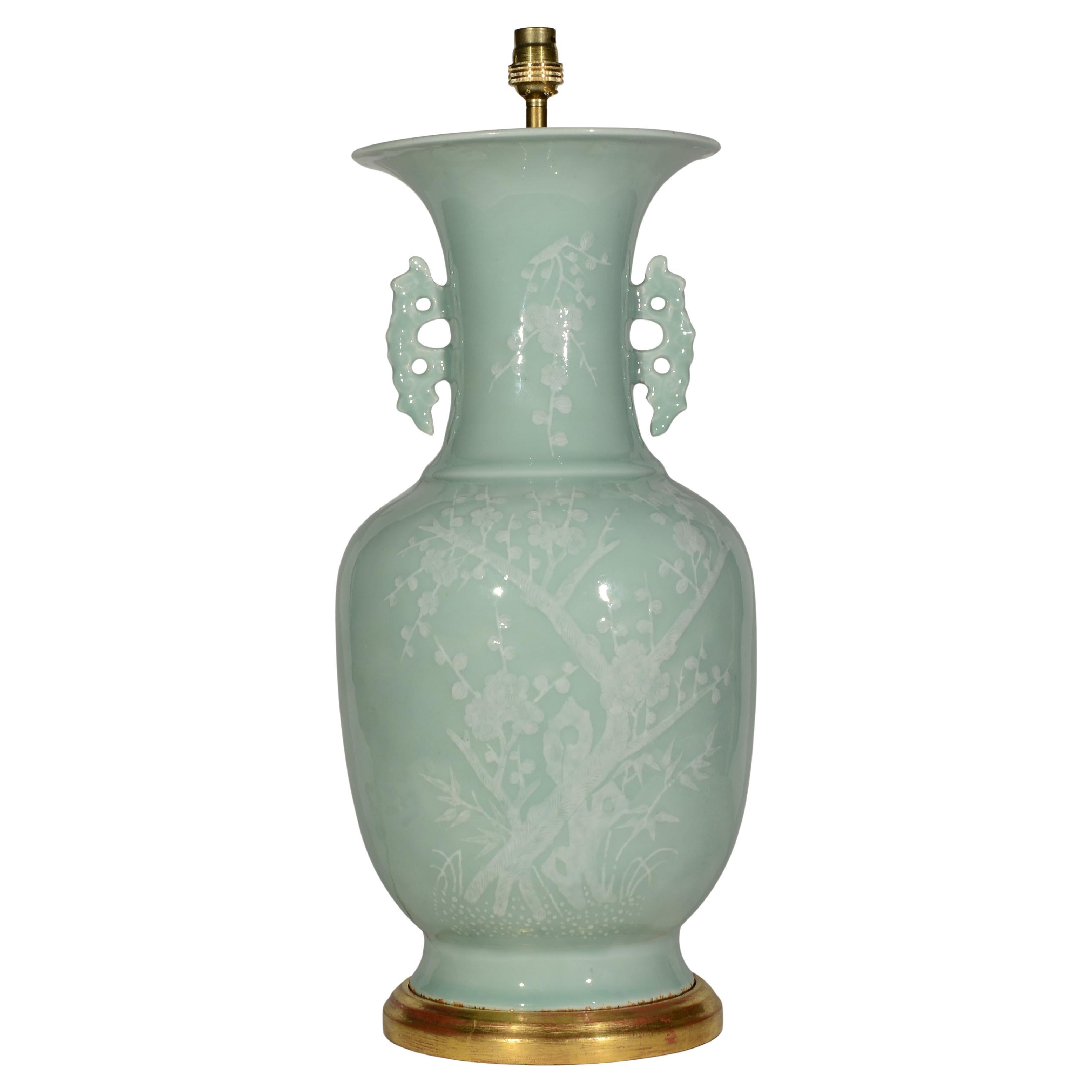 Chinese Celadon 19th Century Porcelain Table Lamp