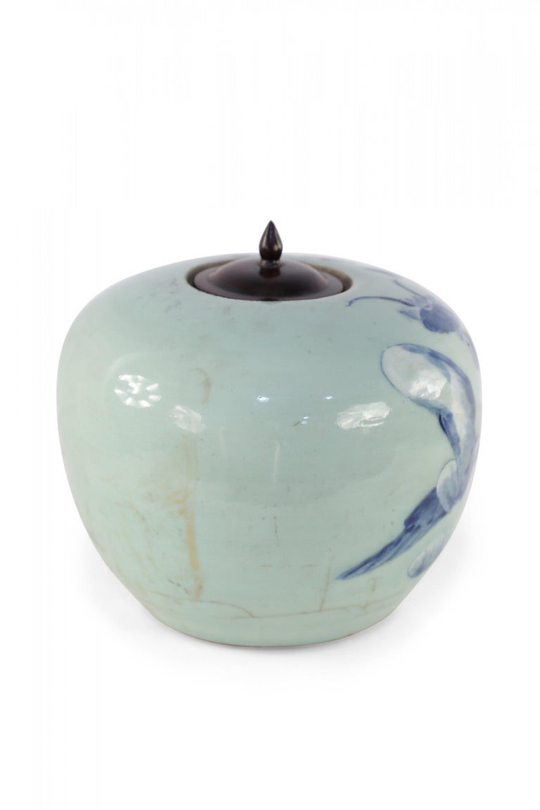 Chinese Celadon and Blue Figurative Lidded Porcelain Ginger Jar For Sale 2