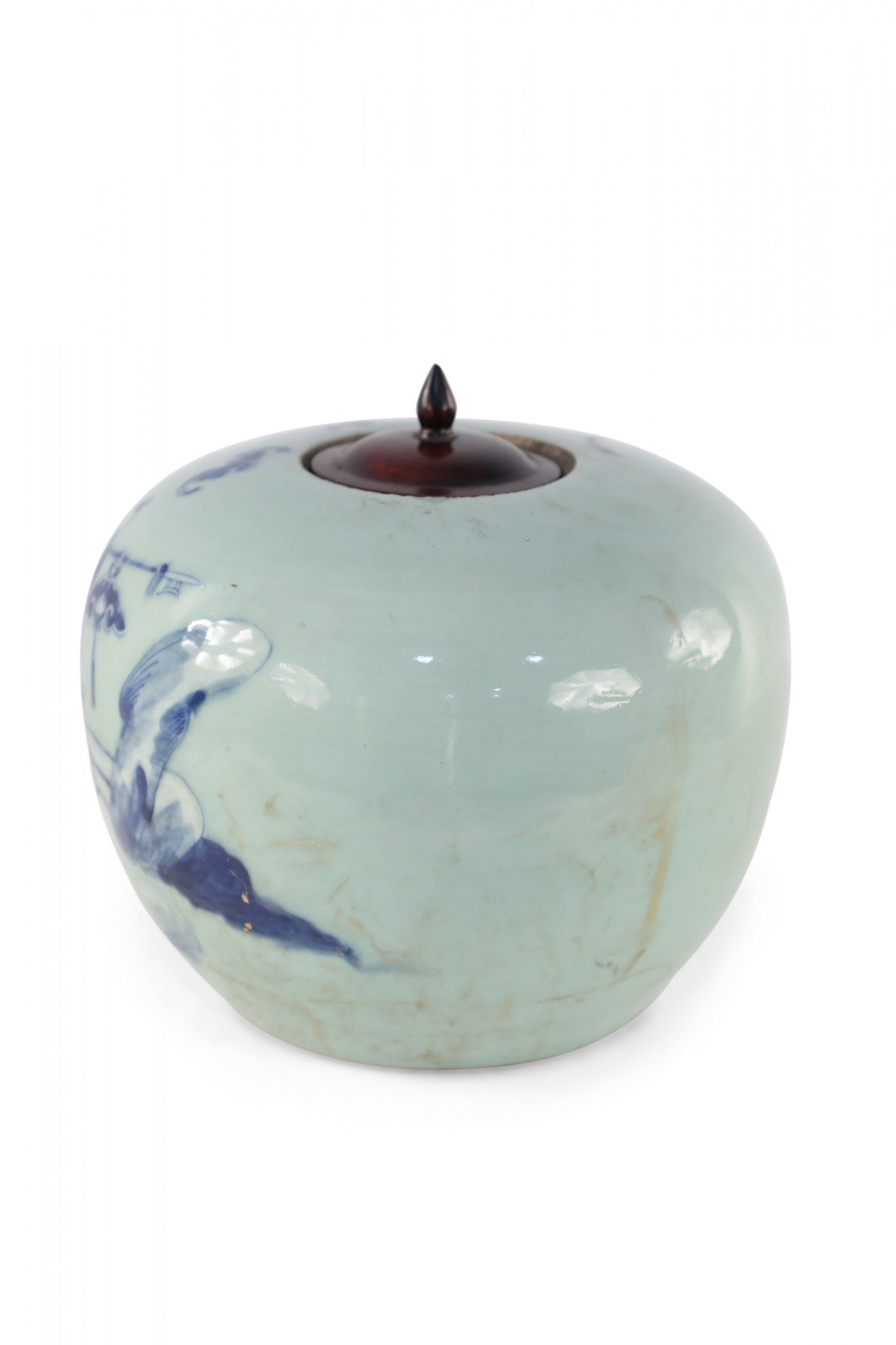 Chinese Celadon and Blue Figurative Lidded Porcelain Ginger Jar 2