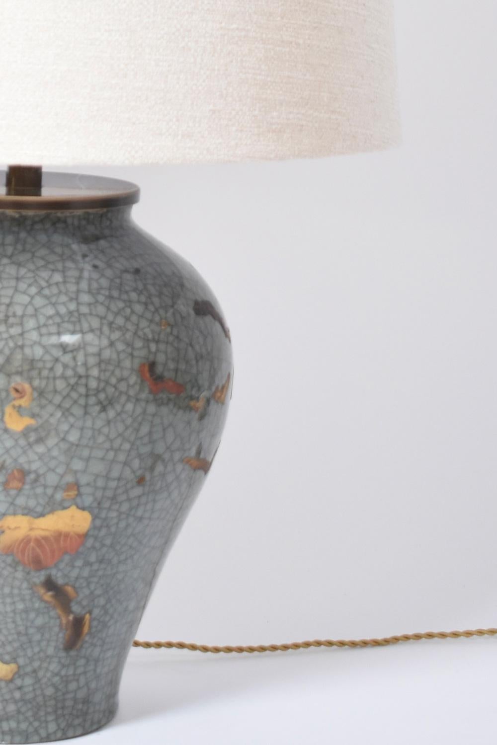 19th Century Chinese celadon and gold lamp, XIXth c. For Sale