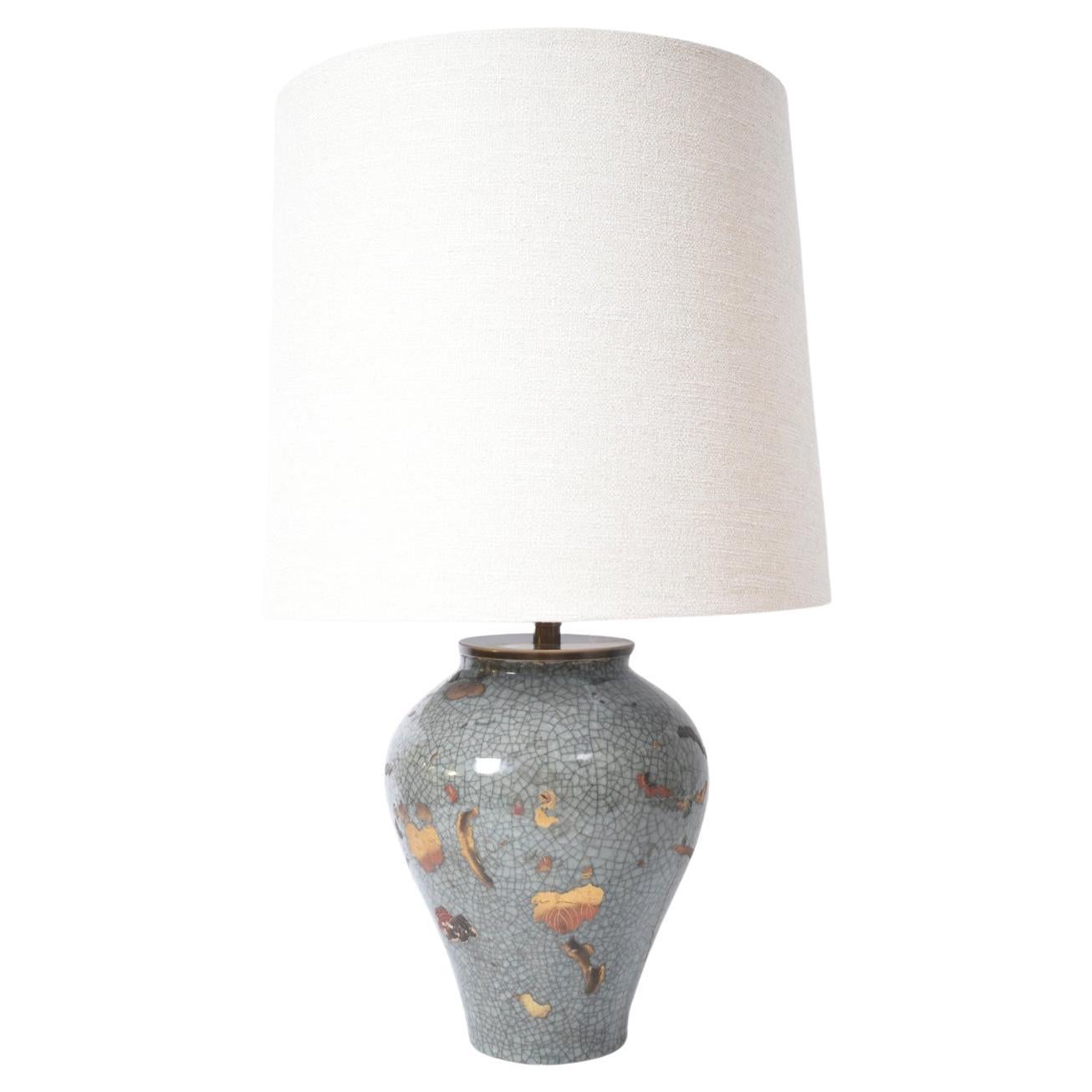Chinese celadon and gold lamp, XIXth c. For Sale