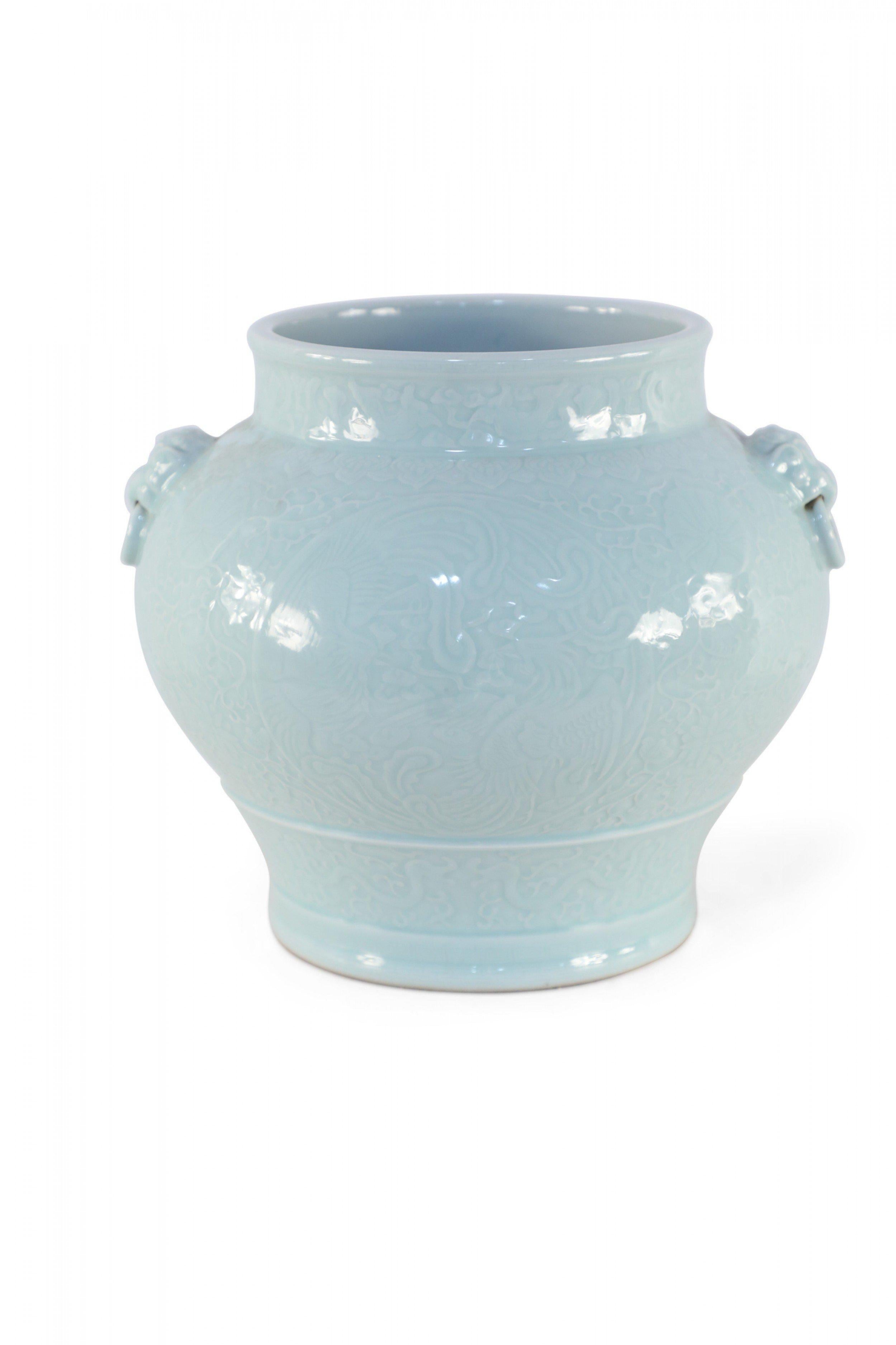 Chinese Celadon and Tonal Pattern Porcelain Pot In Good Condition For Sale In New York, NY