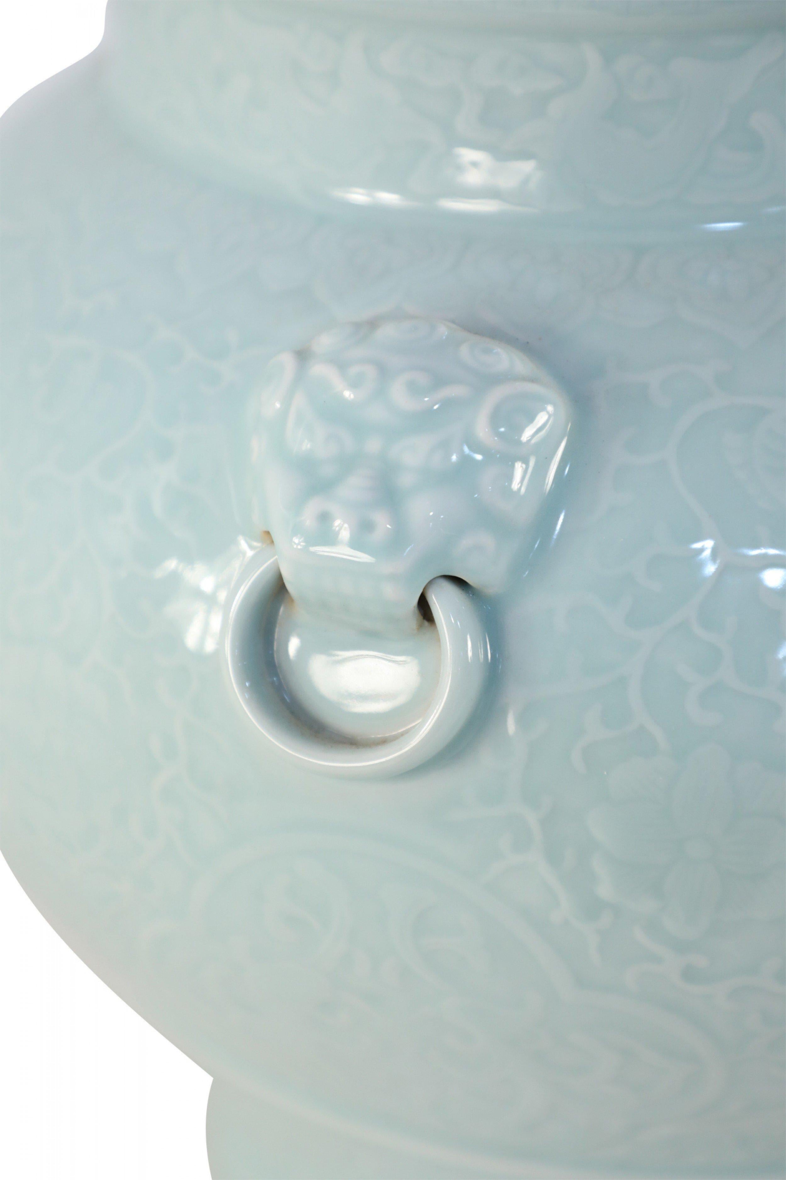 20th Century Chinese Celadon and Tonal Pattern Porcelain Pot For Sale