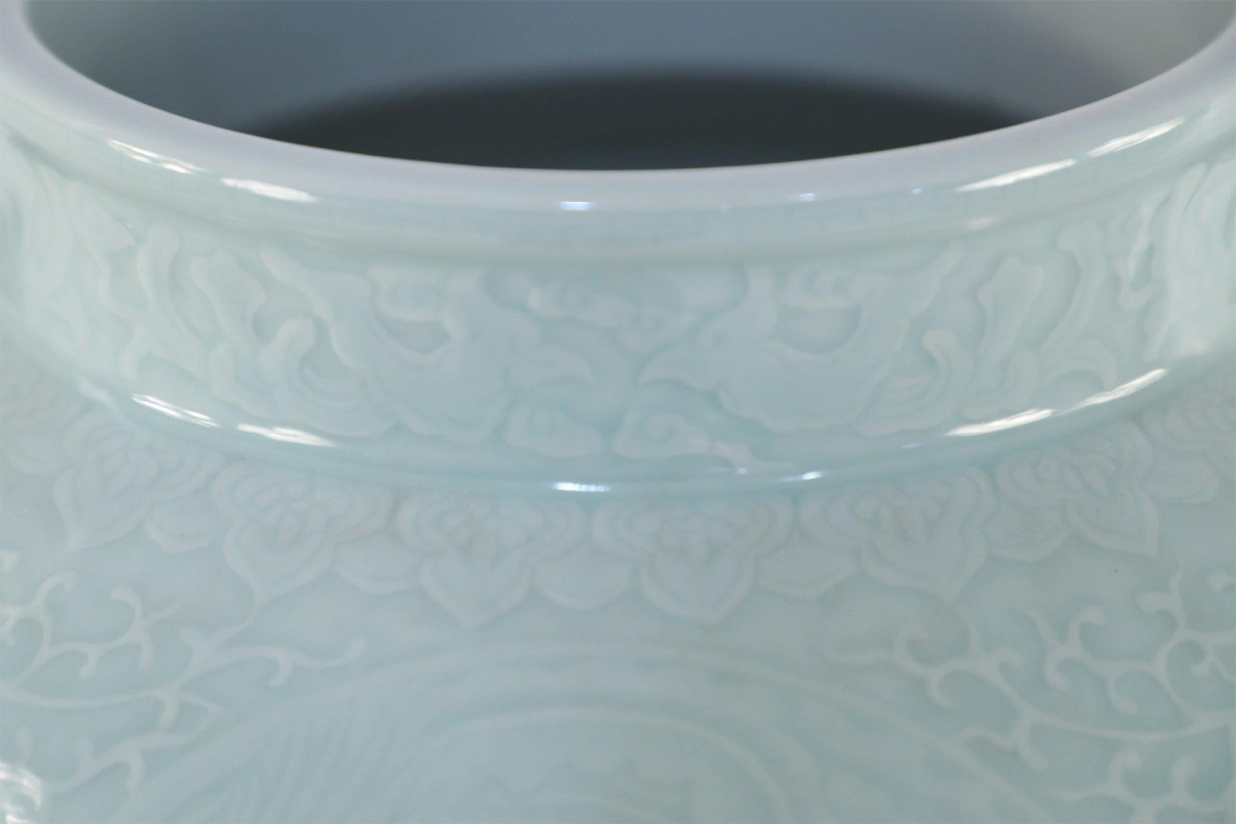 Chinese Celadon and Tonal Pattern Porcelain Pot For Sale 1
