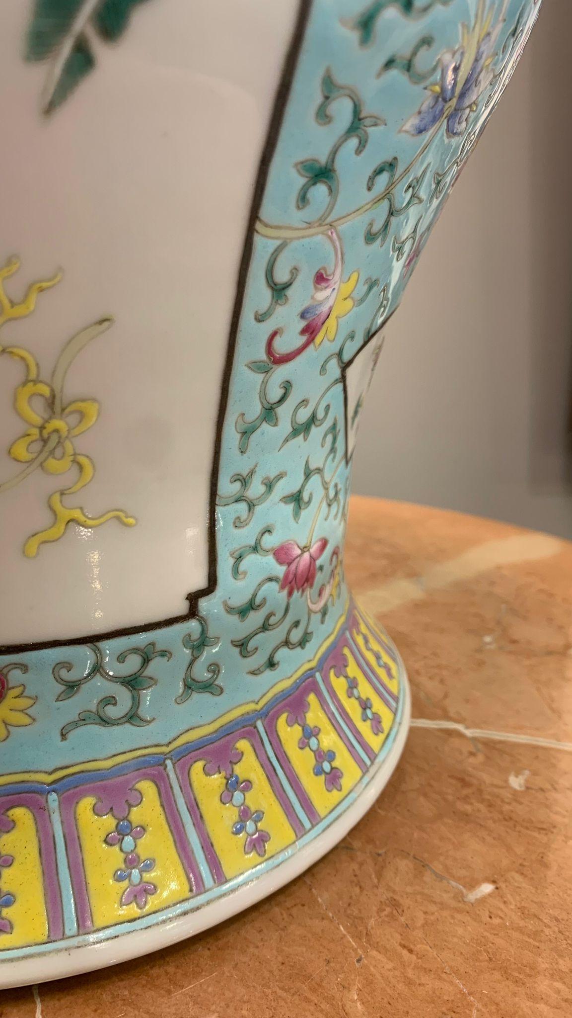 Mid-20th Century Chinese Celadon and yellow color Porcelain Vase hand-painted