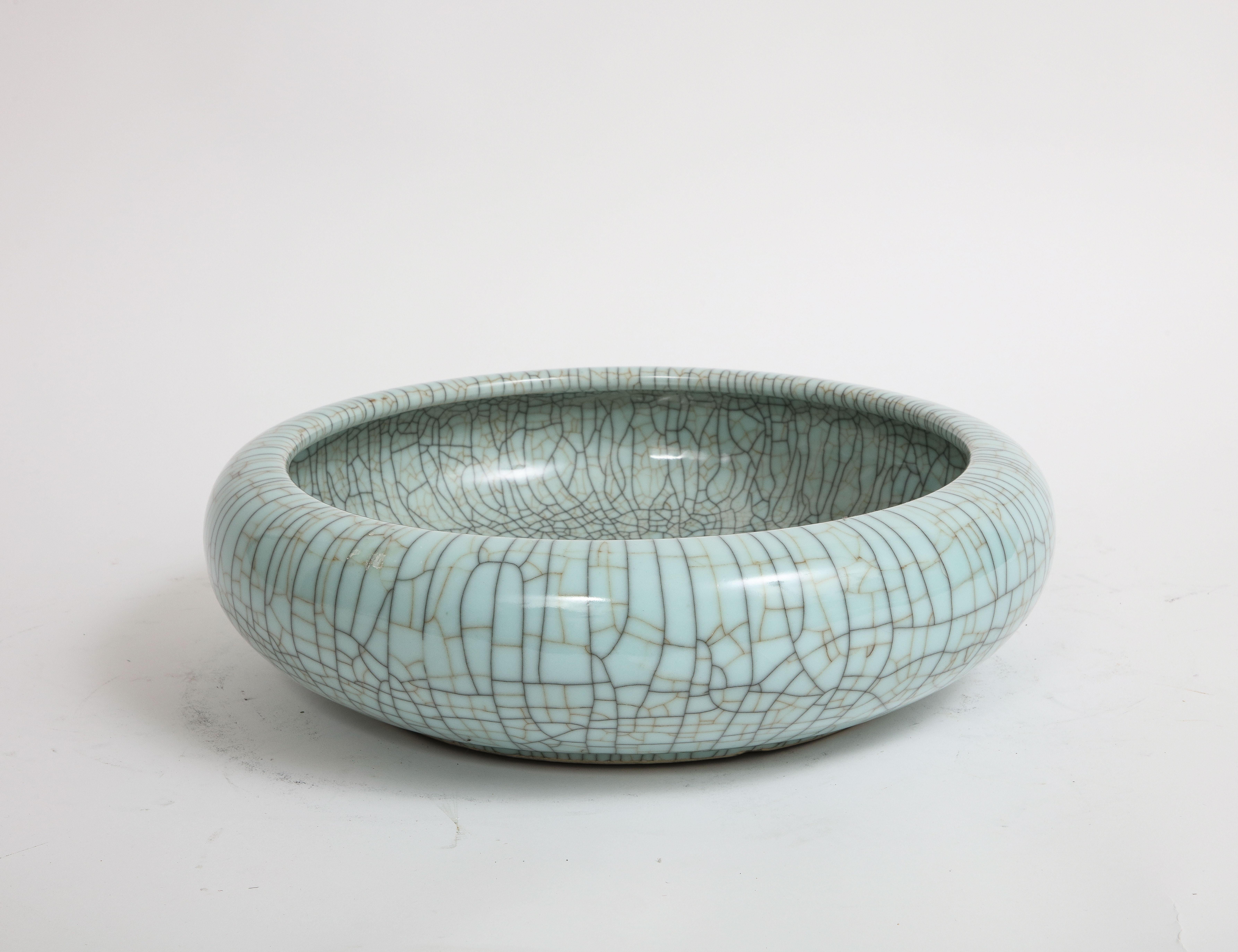 Glazed Chinese Celadon Crackle Porcelain Bowl / Centerpiece For Sale