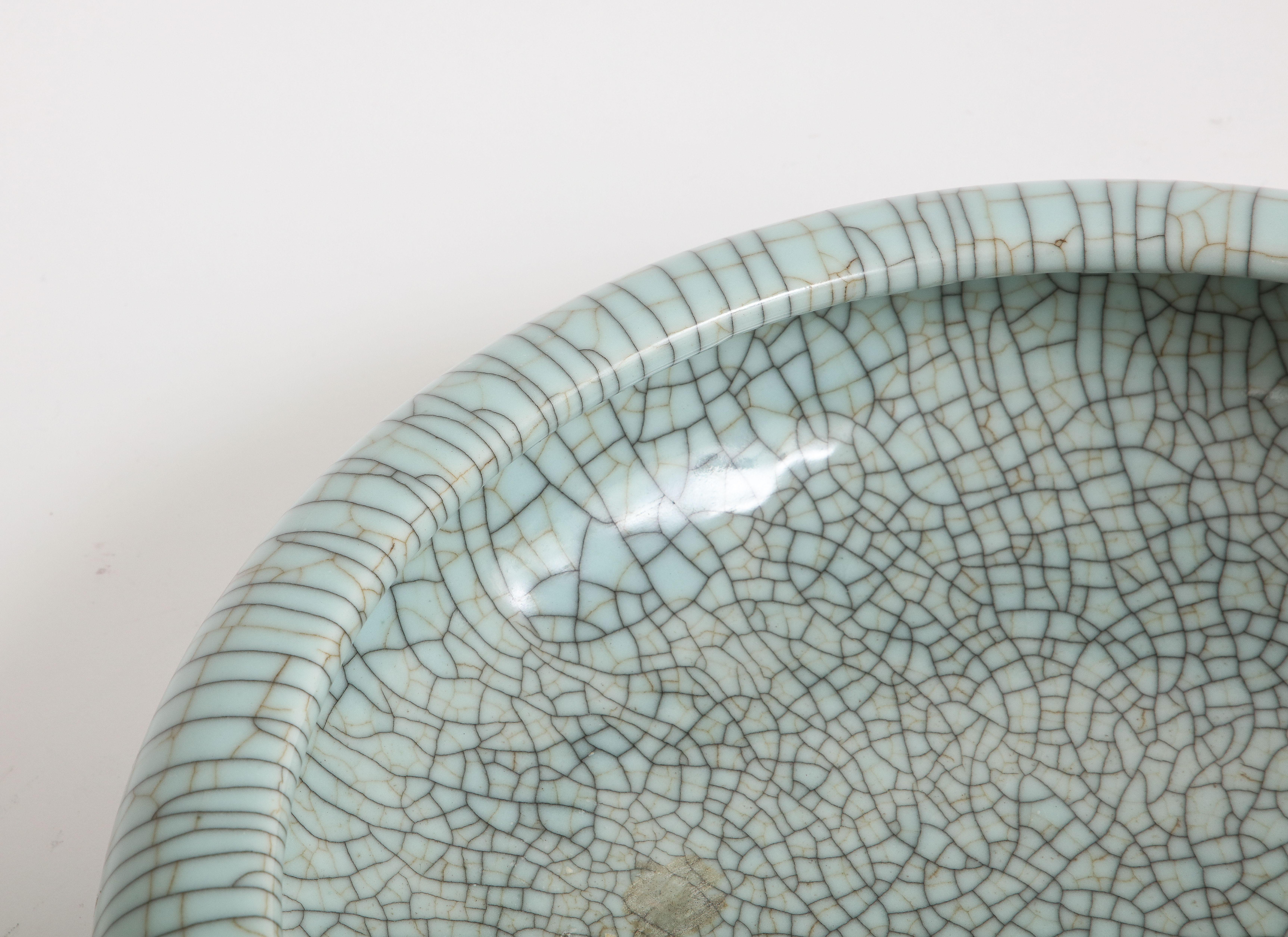 19th Century Chinese Celadon Crackle Porcelain Bowl / Centerpiece For Sale