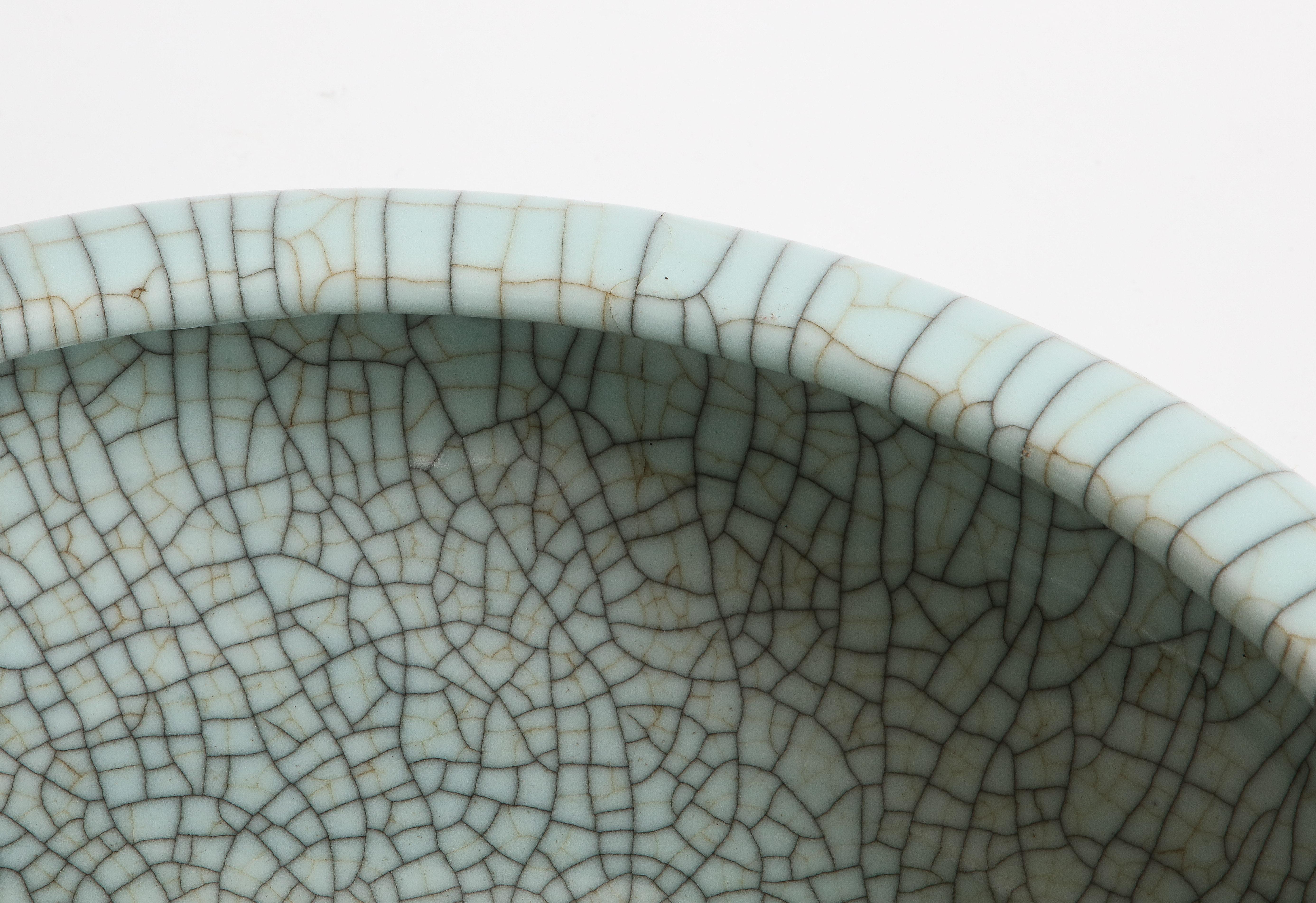 Chinese Celadon Crackle Porcelain Bowl / Centerpiece For Sale 1