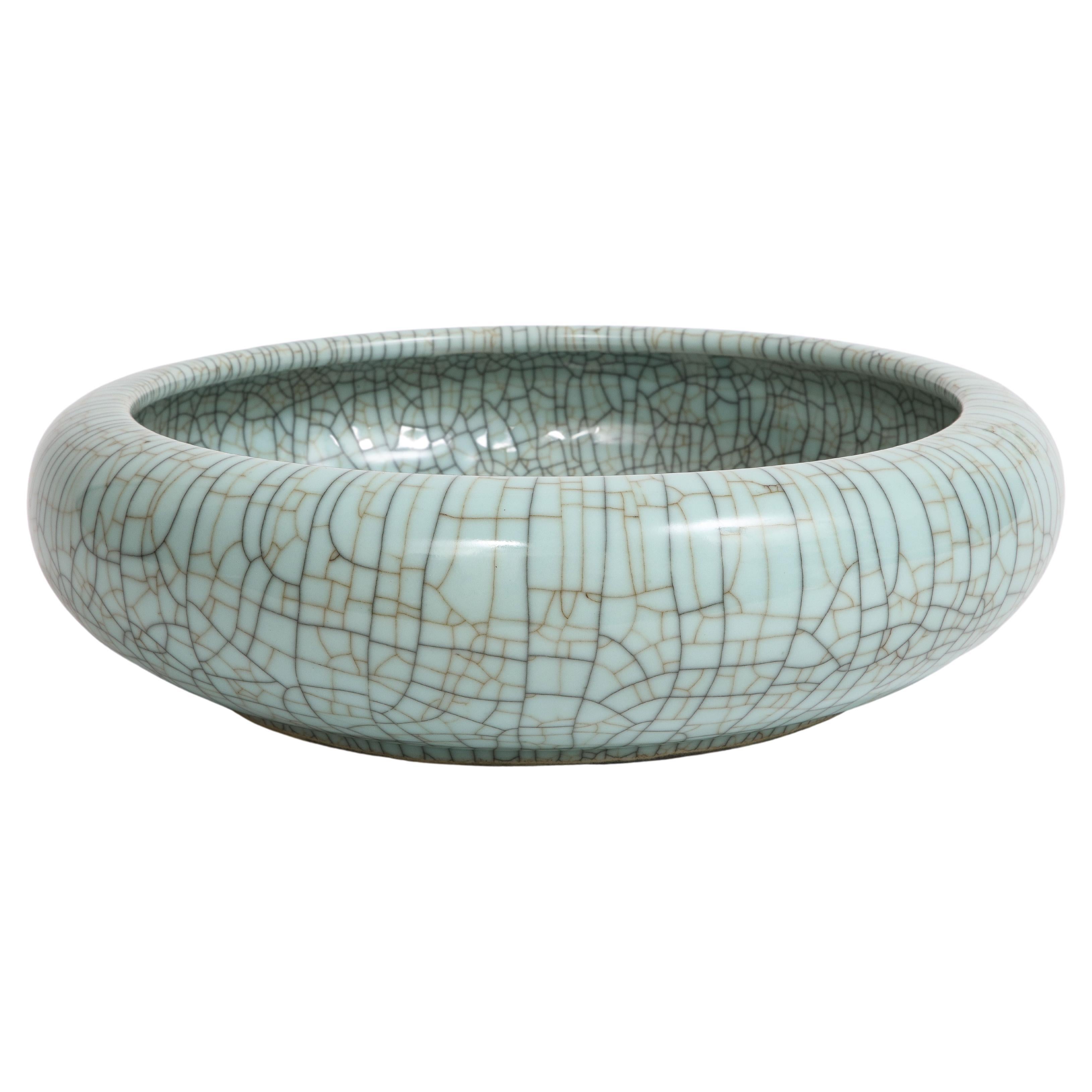 Chinese Celadon Crackle Porcelain Bowl / Centerpiece For Sale