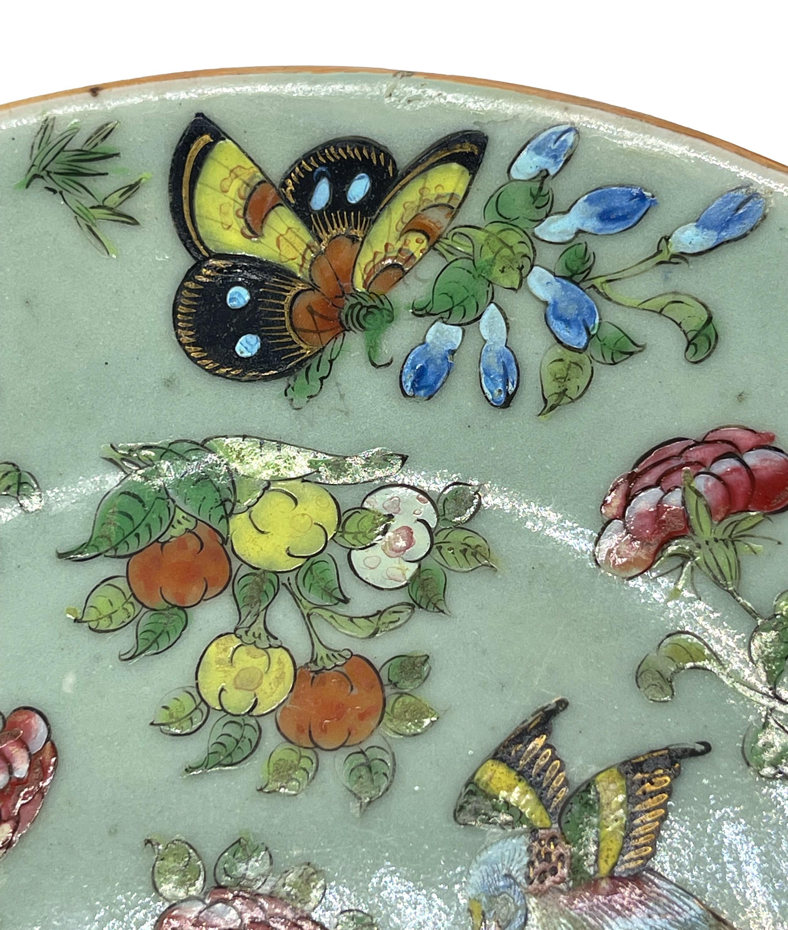 Chinese Celadon Famille Rose Plate, Canton, Qing Dynasty, ca. 1850 In Good Condition In Banner Elk, NC