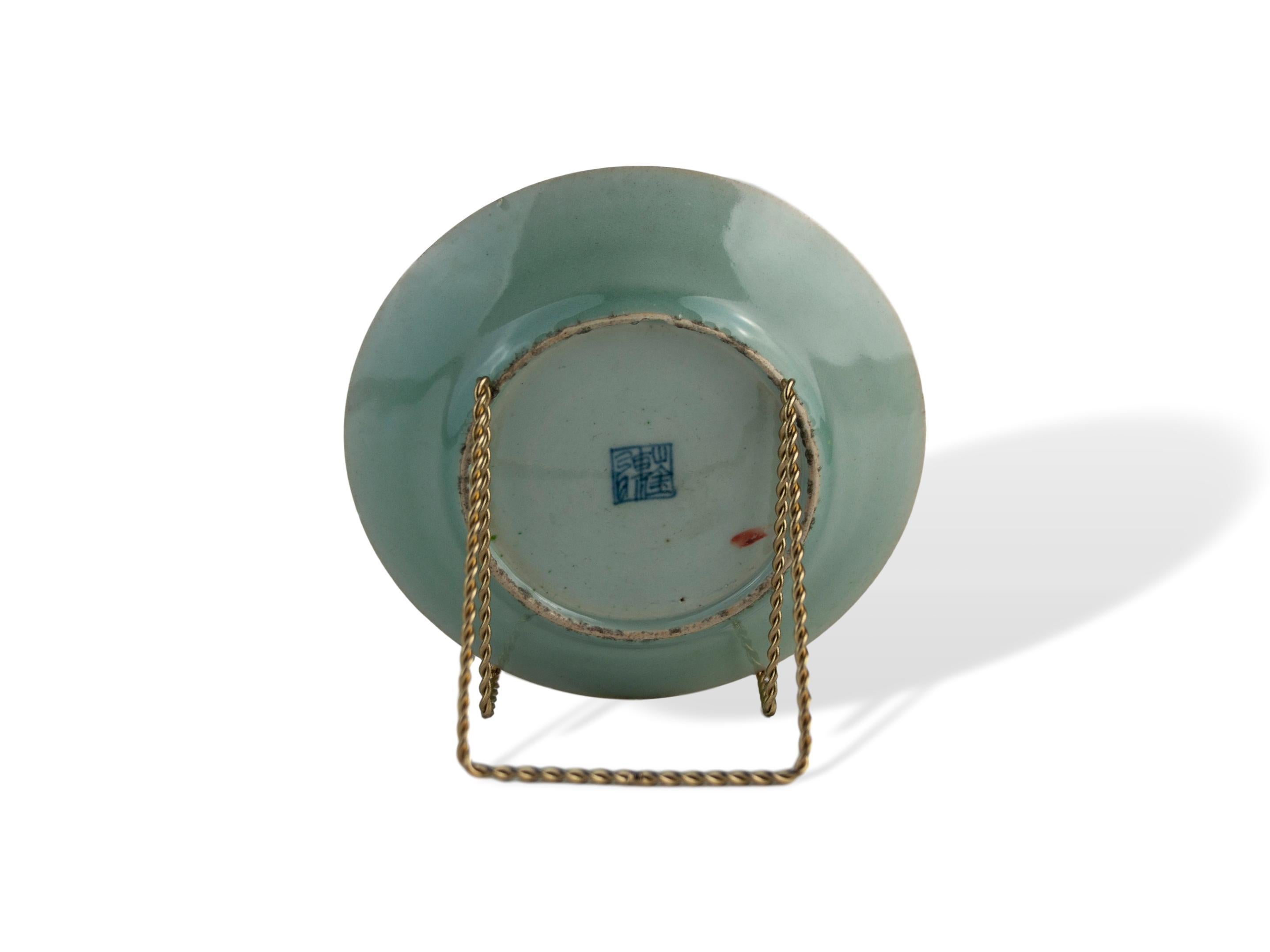 Chinese Export Chinese Celadon Famille Rose Plate, Canton, circa 1820