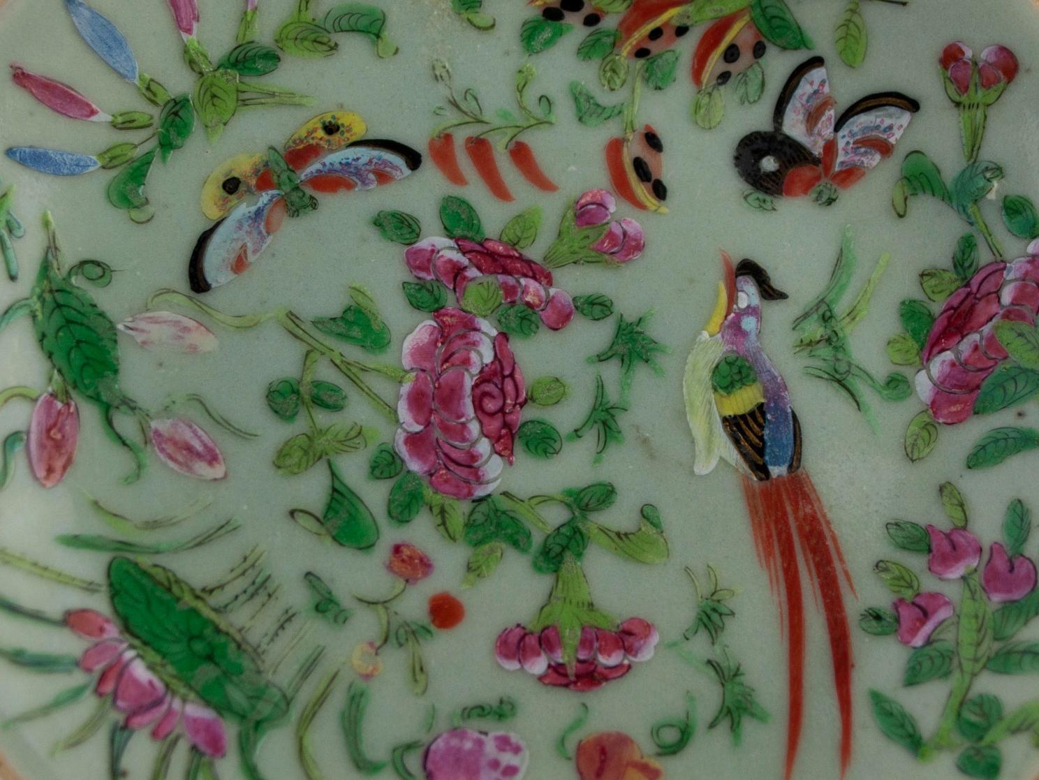 Early 19th Century Chinese Celadon Famille Rose Plate, Canton, circa 1820