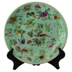 Chinese Celadon Famille Rose 10-inch Plate, Canton, Qing Dynasty, ca. 1850