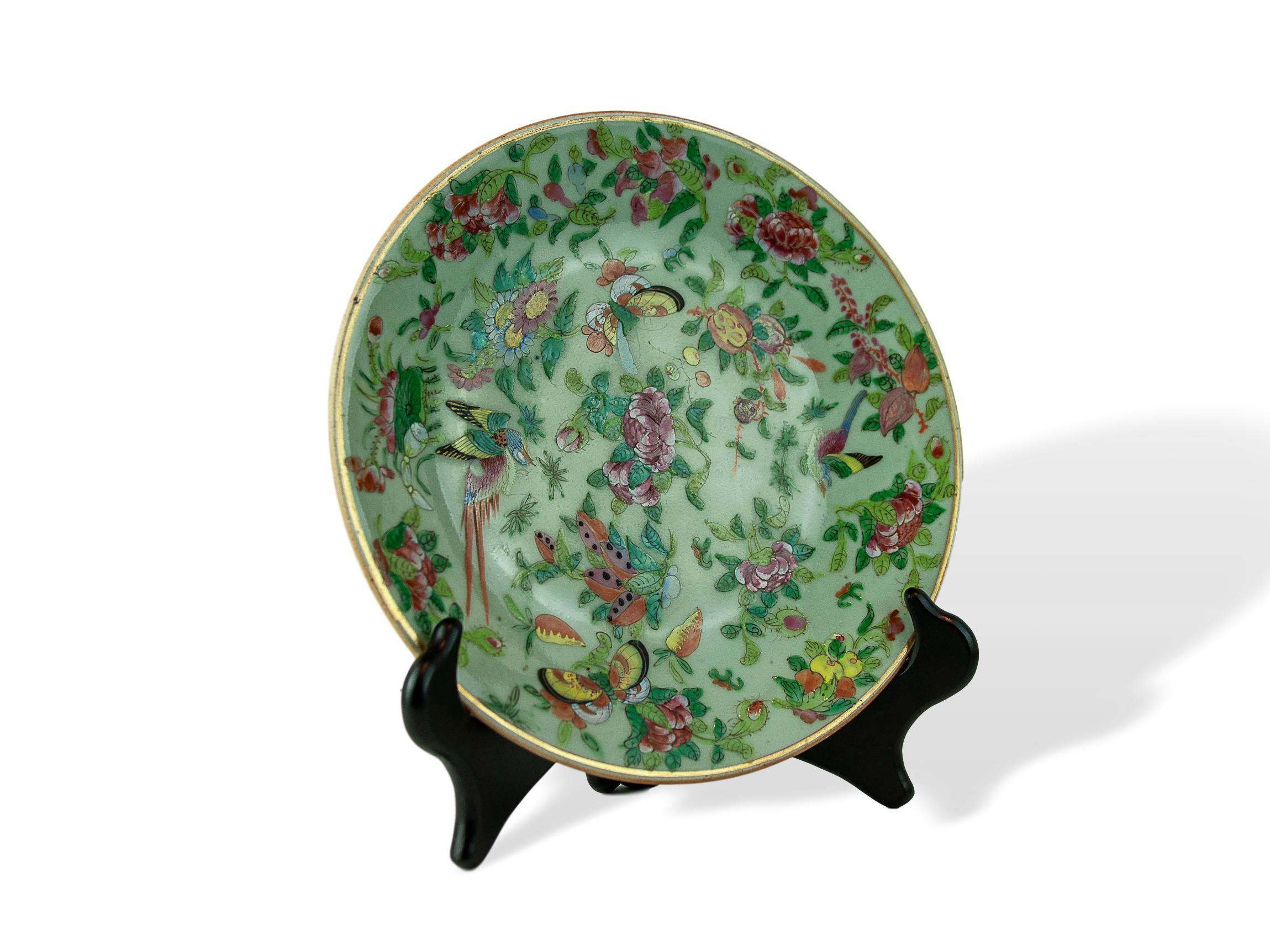 Chinese Celadon Famille Rose Plate, Canton, circa 1820 5