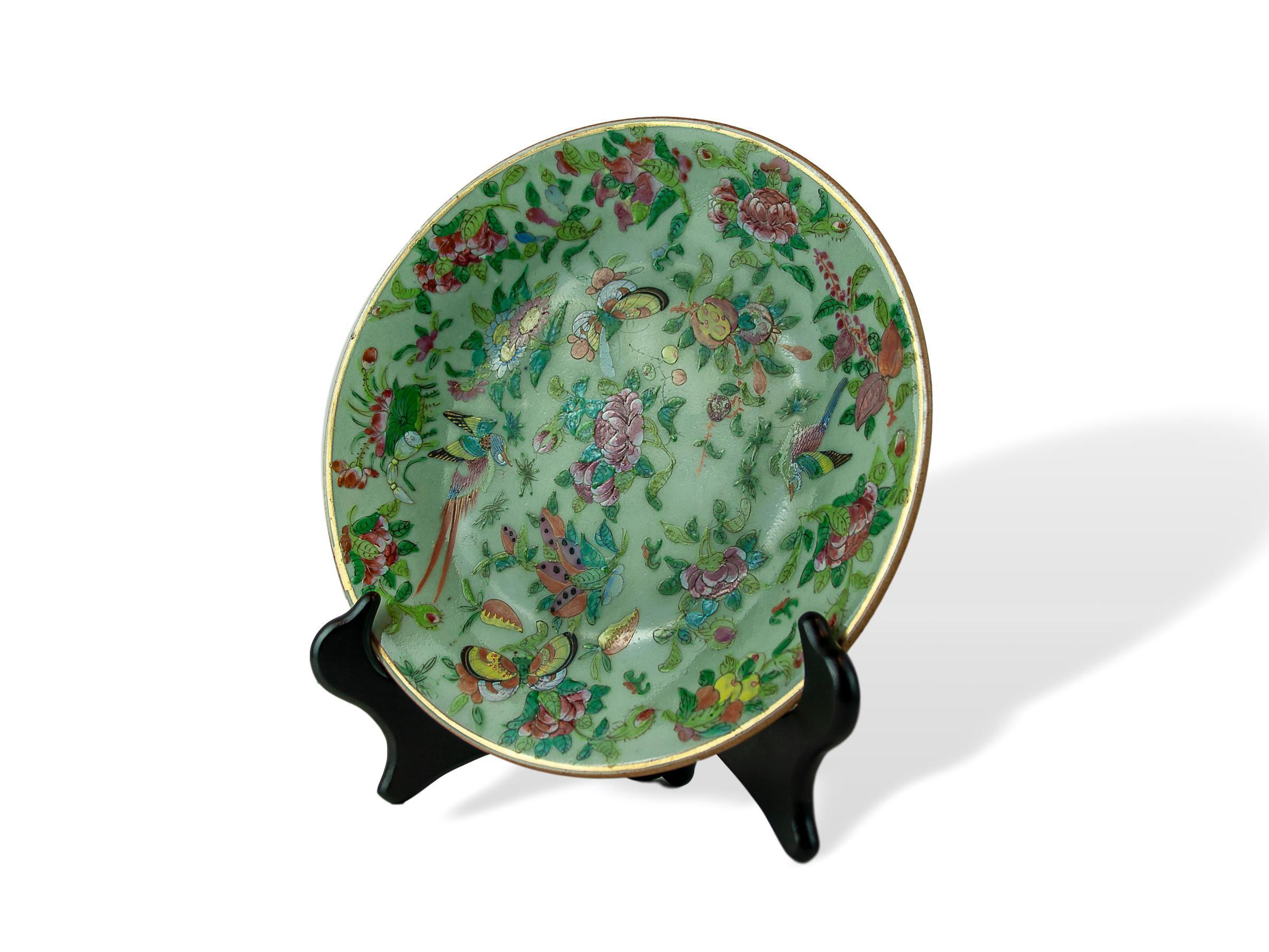 Chinese Celadon Famille Rose Plate, Canton, circa 1820 6