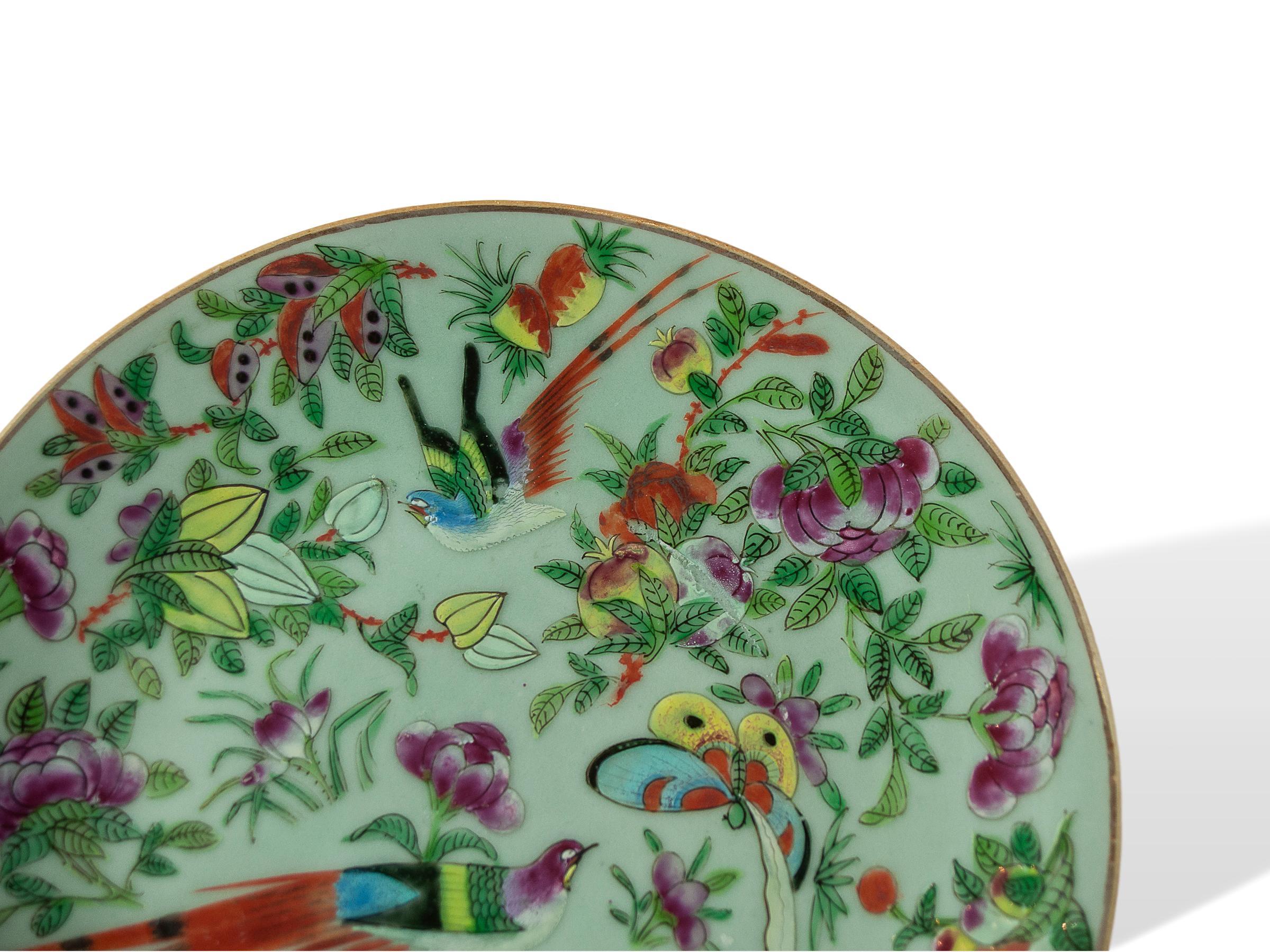 Chinese Celadon Famille Rose Plate, Canton, circa 1820 1