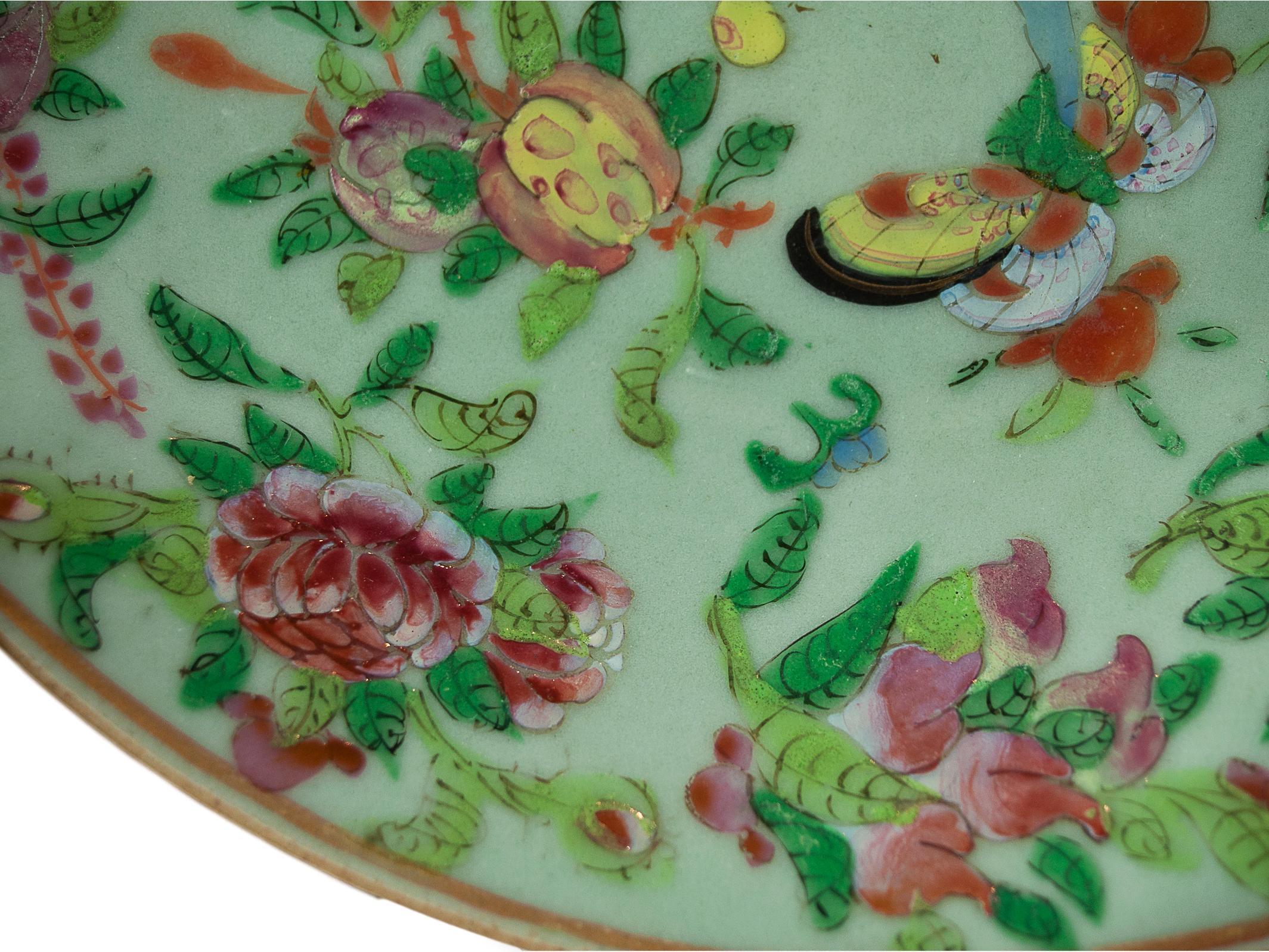 Chinese Celadon Famille Rose Plate, Canton, circa 1820 1