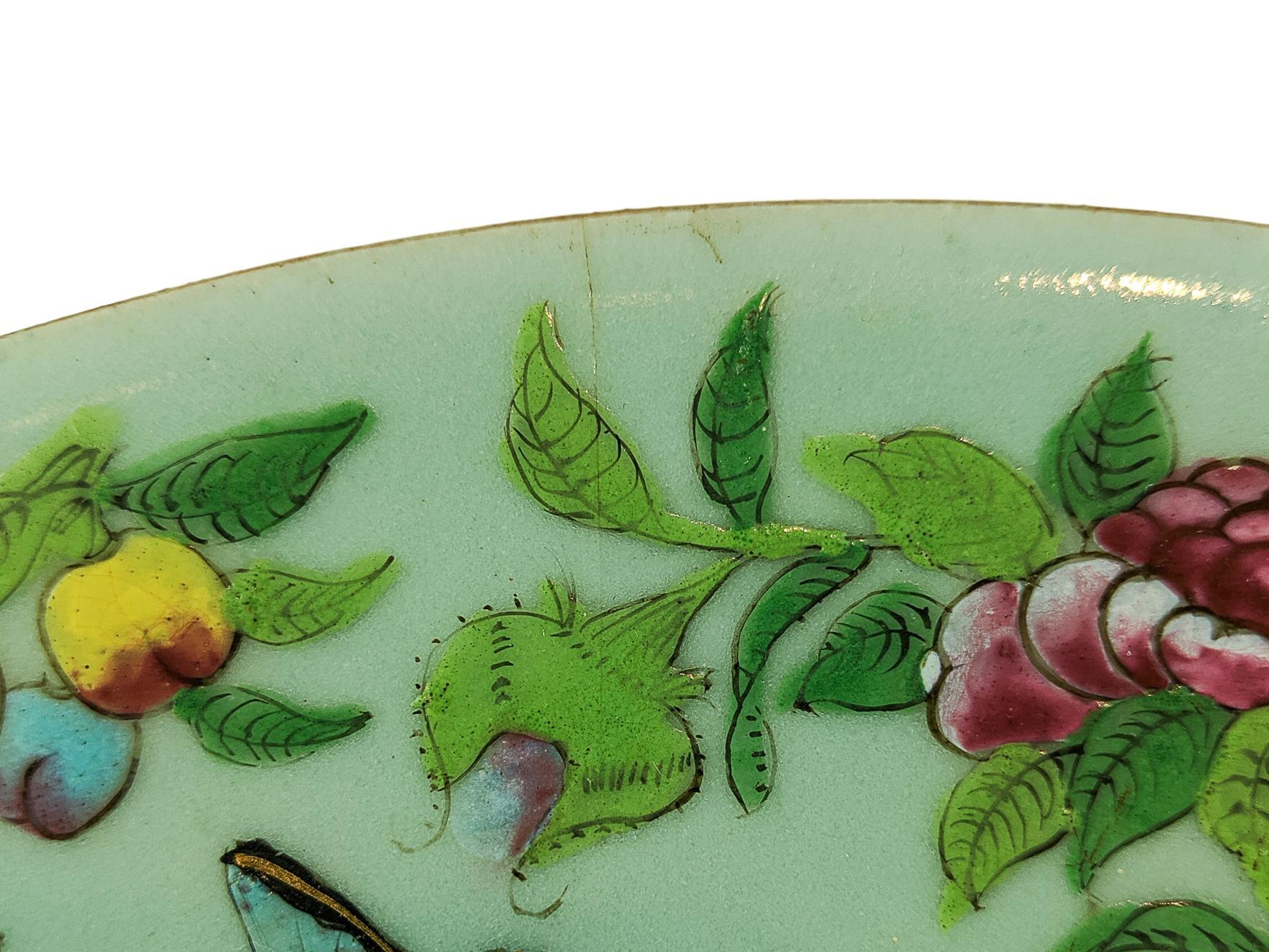Porcelain Chinese Celadon Famille Rose Plate, Canton, ca. 1850
