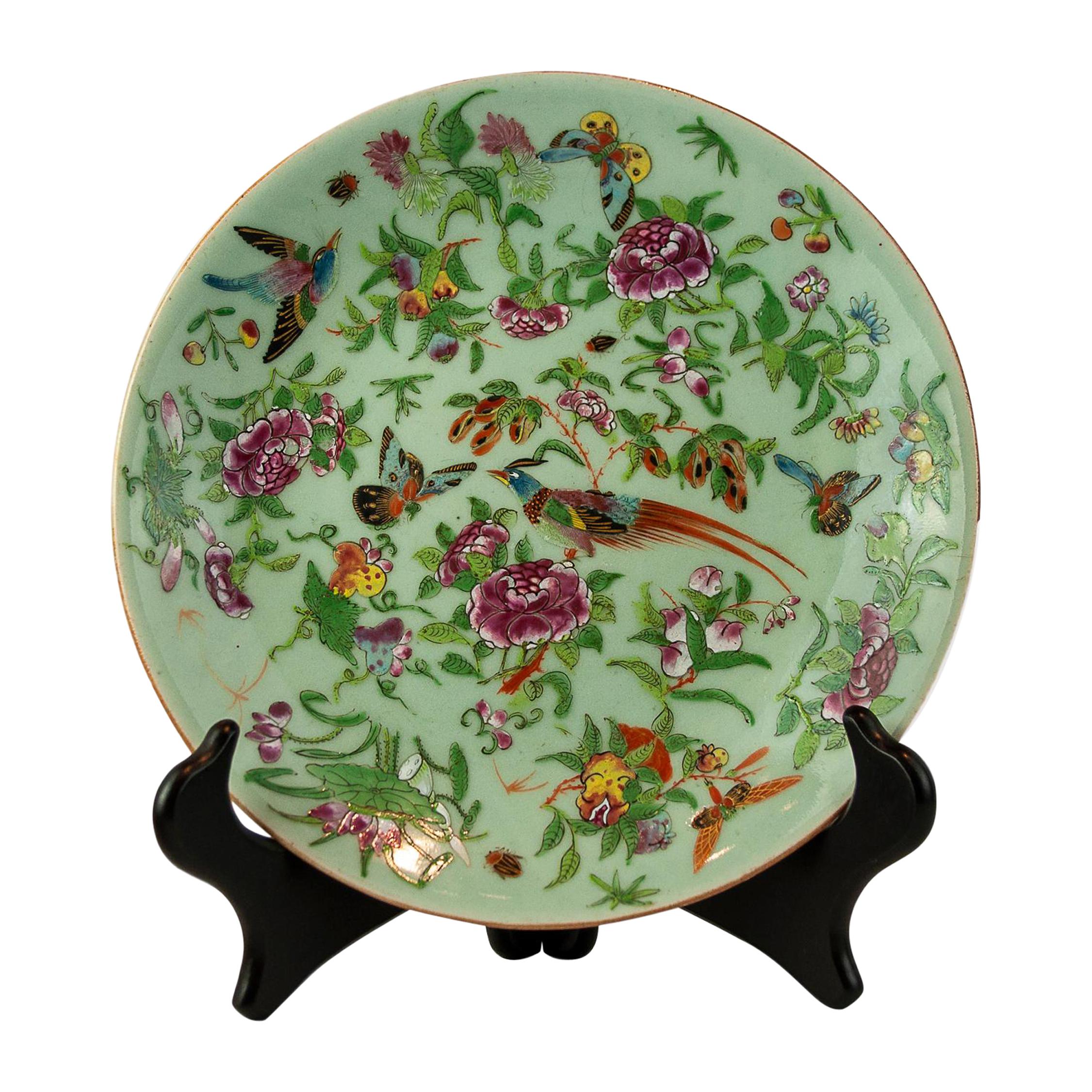 Chinese Celadon Famille Rose Plate, Canton, ca. 1850