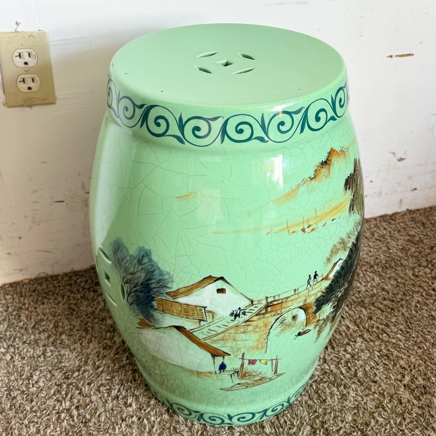 Fin du 20e siècle Tabouret de jardin chinois en porcelaine émaillée céladon en vente