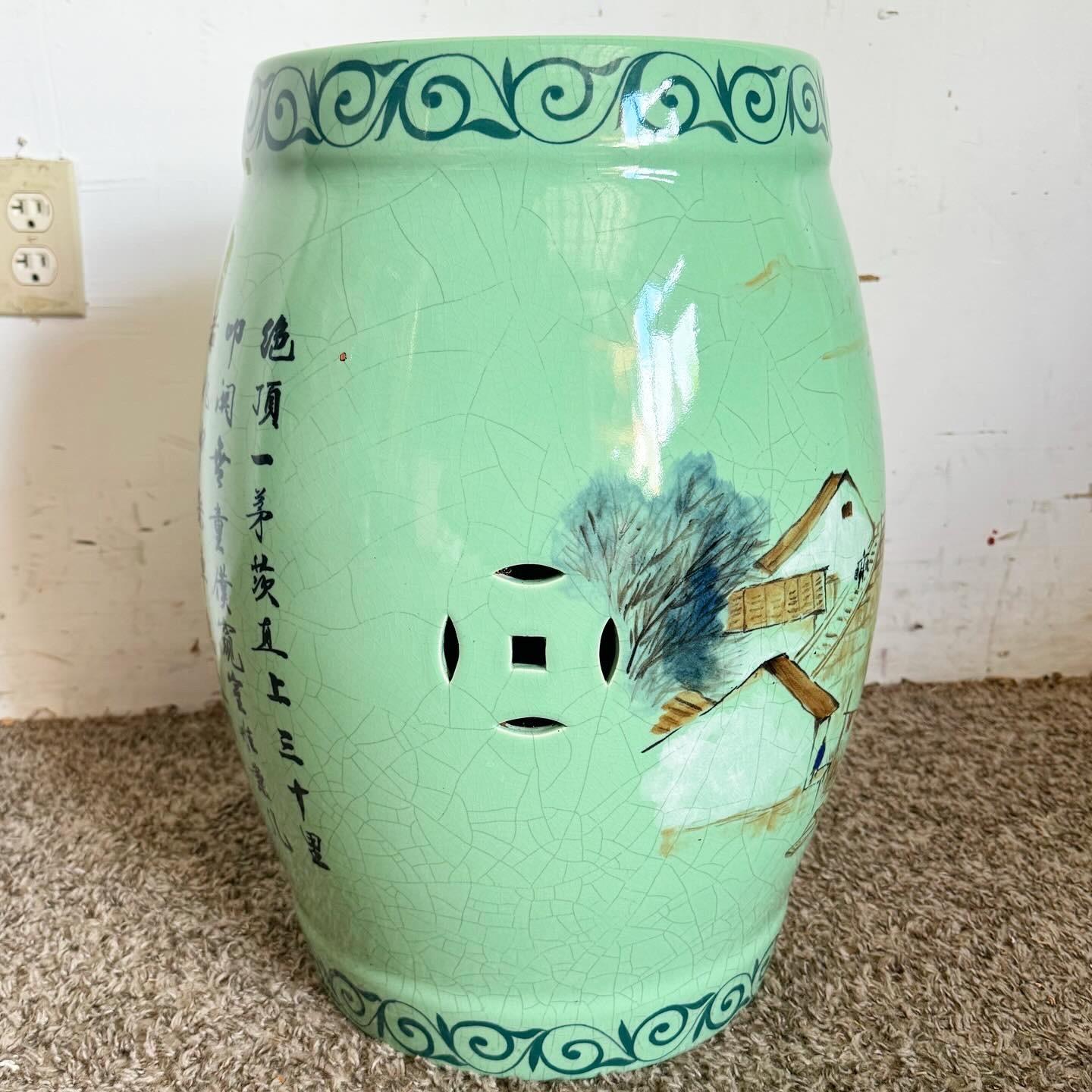 Tabouret de jardin chinois en porcelaine émaillée céladon en vente 1