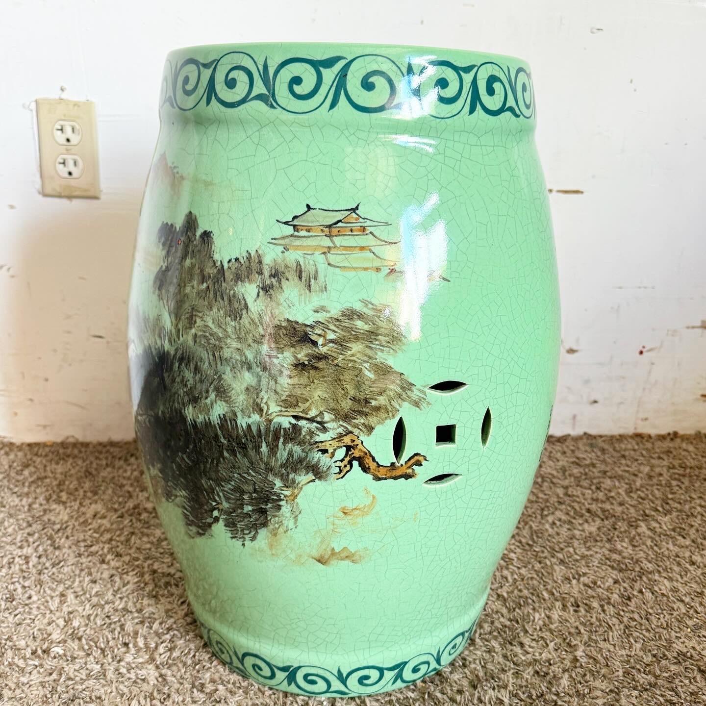 Tabouret de jardin chinois en porcelaine émaillée céladon en vente 2