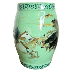 Tabouret de jardin chinois en porcelaine émaillée céladon
