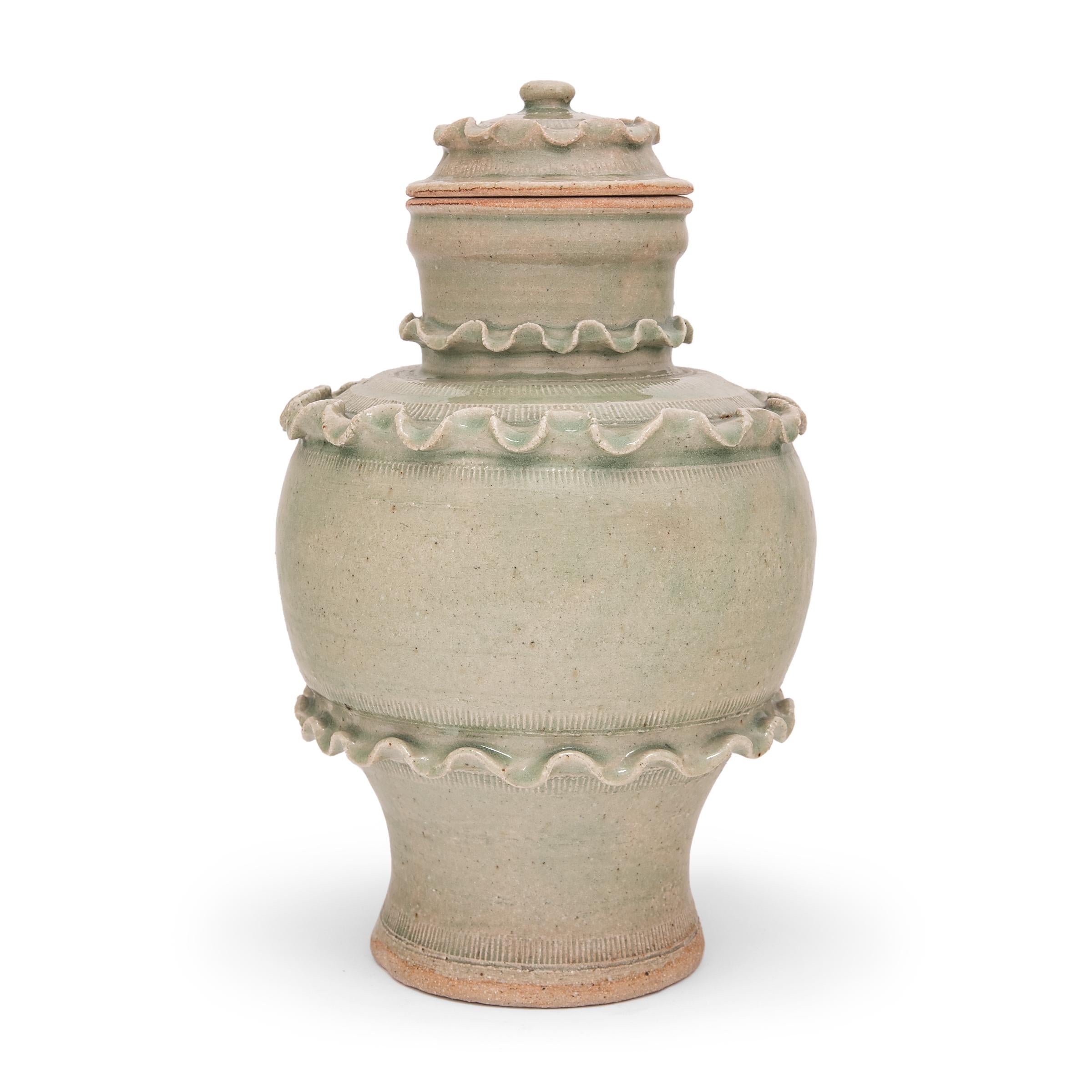 Glazed Chinese Celadon Green Temple Jar