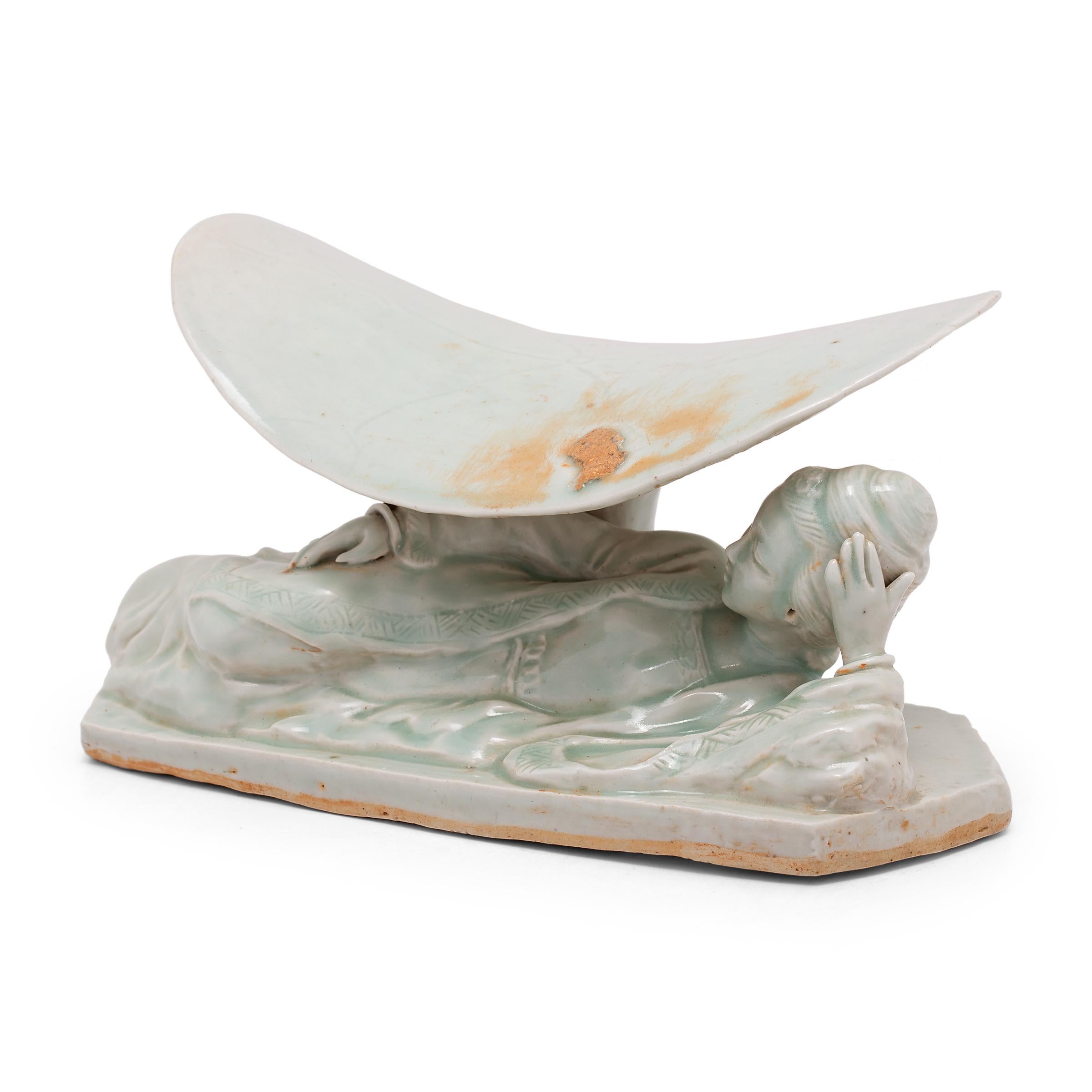 Glazed Chinese Celadon Guanyin Headrest, c. 1850