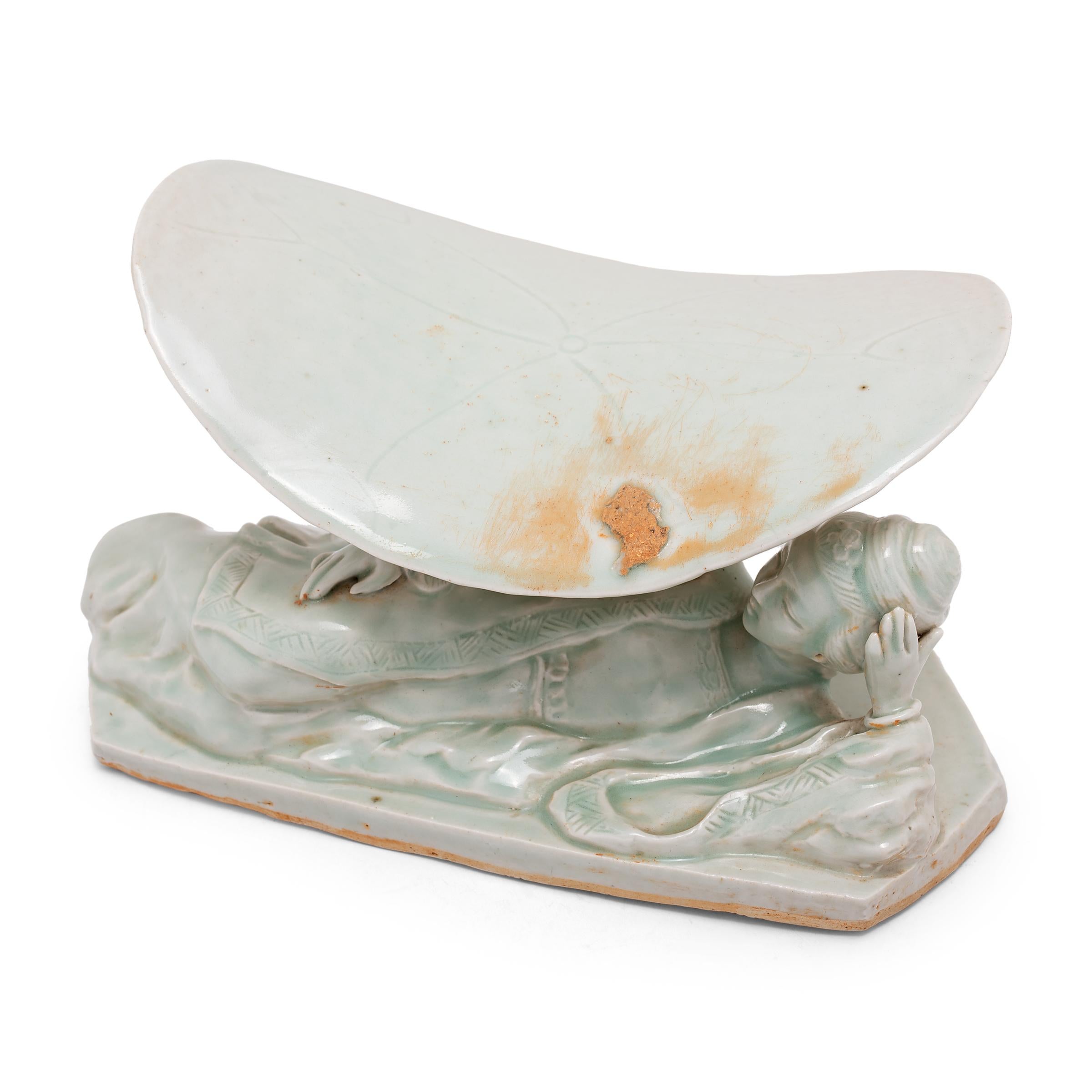 Chinese Celadon Guanyin Headrest, c. 1850 In Good Condition In Chicago, IL
